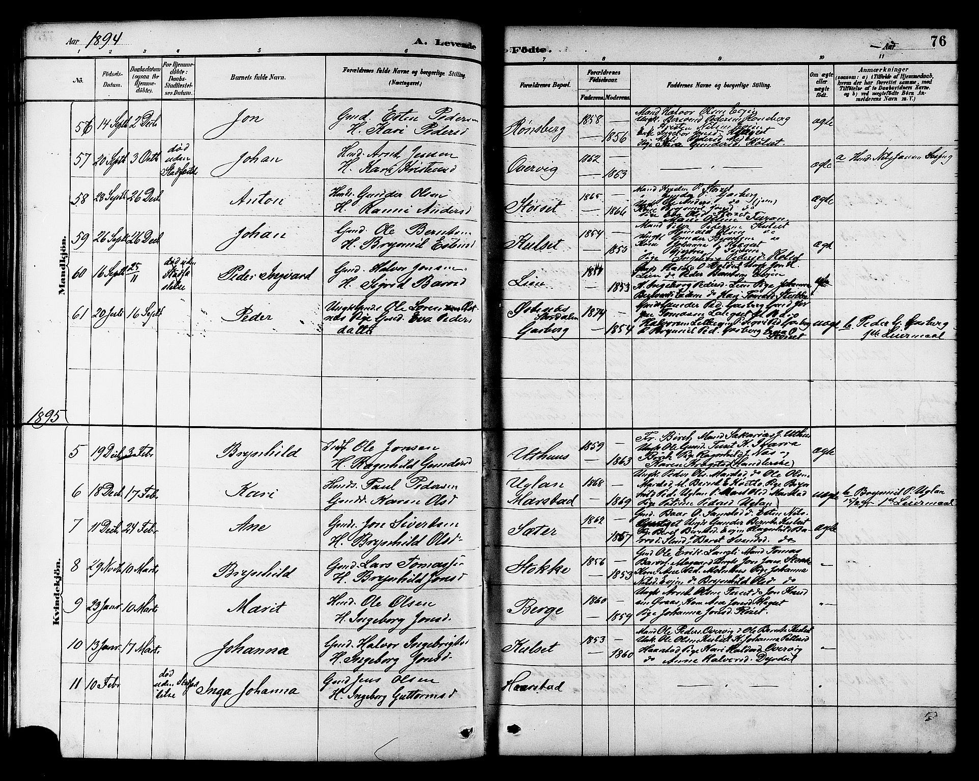 Ministerialprotokoller, klokkerbøker og fødselsregistre - Sør-Trøndelag, SAT/A-1456/695/L1157: Parish register (copy) no. 695C08, 1889-1913, p. 76