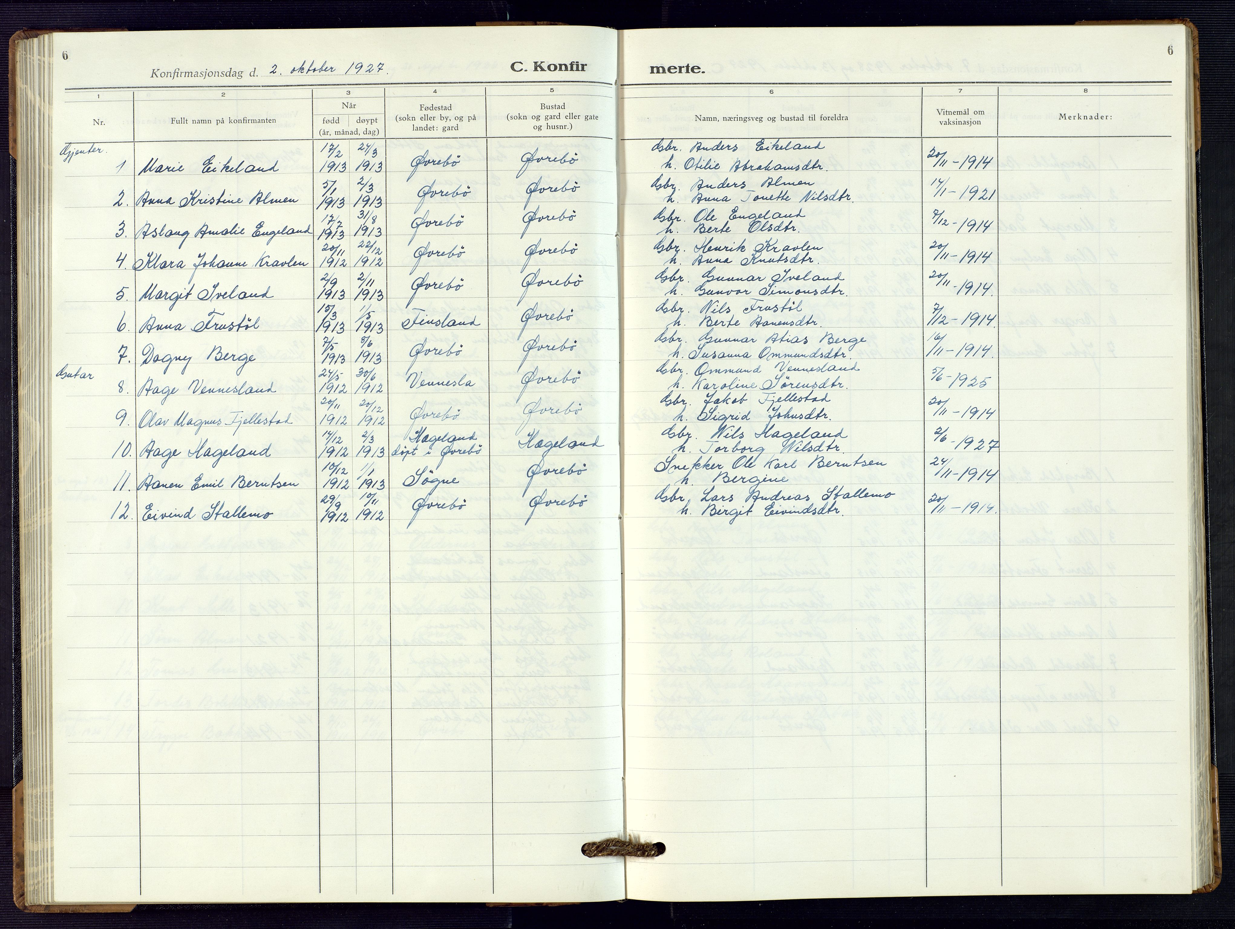 Vennesla sokneprestkontor, SAK/1111-0045/Fb/Fbc/L0004: Parish register (copy) no. B 4, 1921-1972, p. 6