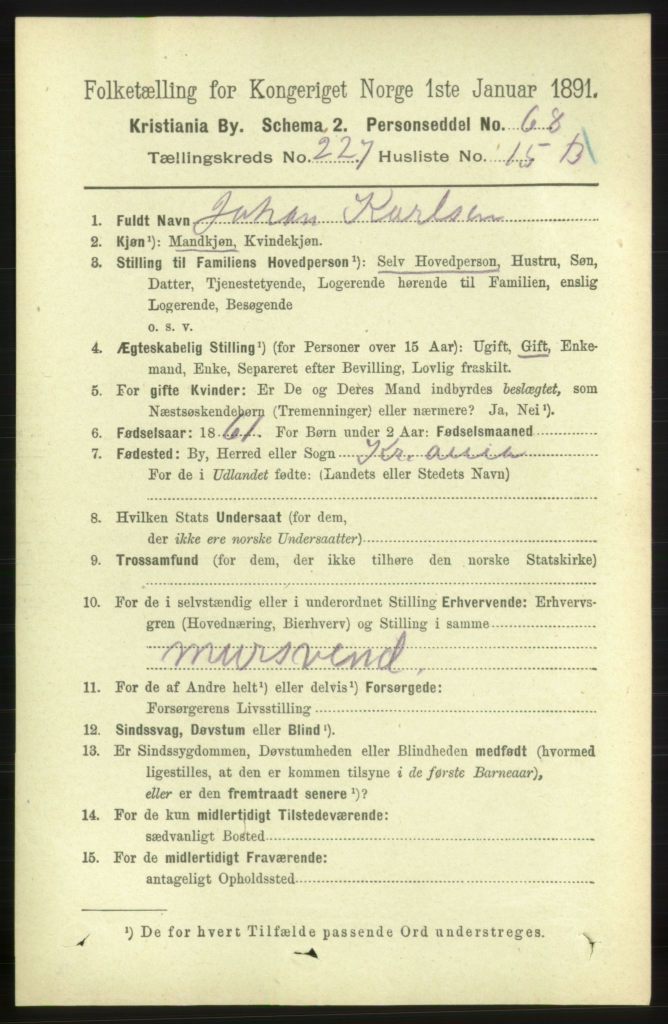 RA, 1891 census for 0301 Kristiania, 1891, p. 139264