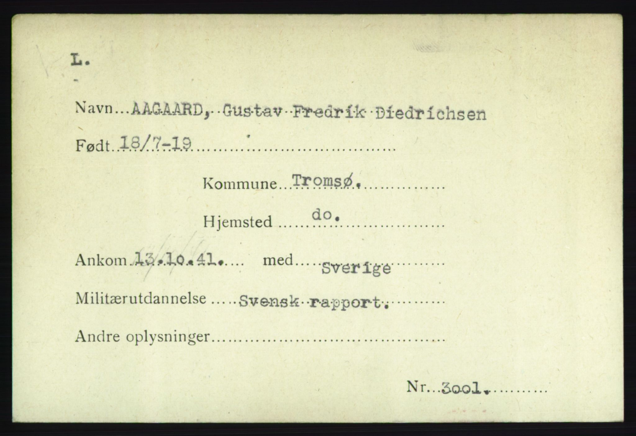 Forsvarets Overkommando. 2. kontor. Arkiv 8.1. Mottakersentralen FDE og FO.II, AV/RA-RAFA-6952/P/Pa/L0001: AA/Å - Andvig , 1940-1945, p. 5