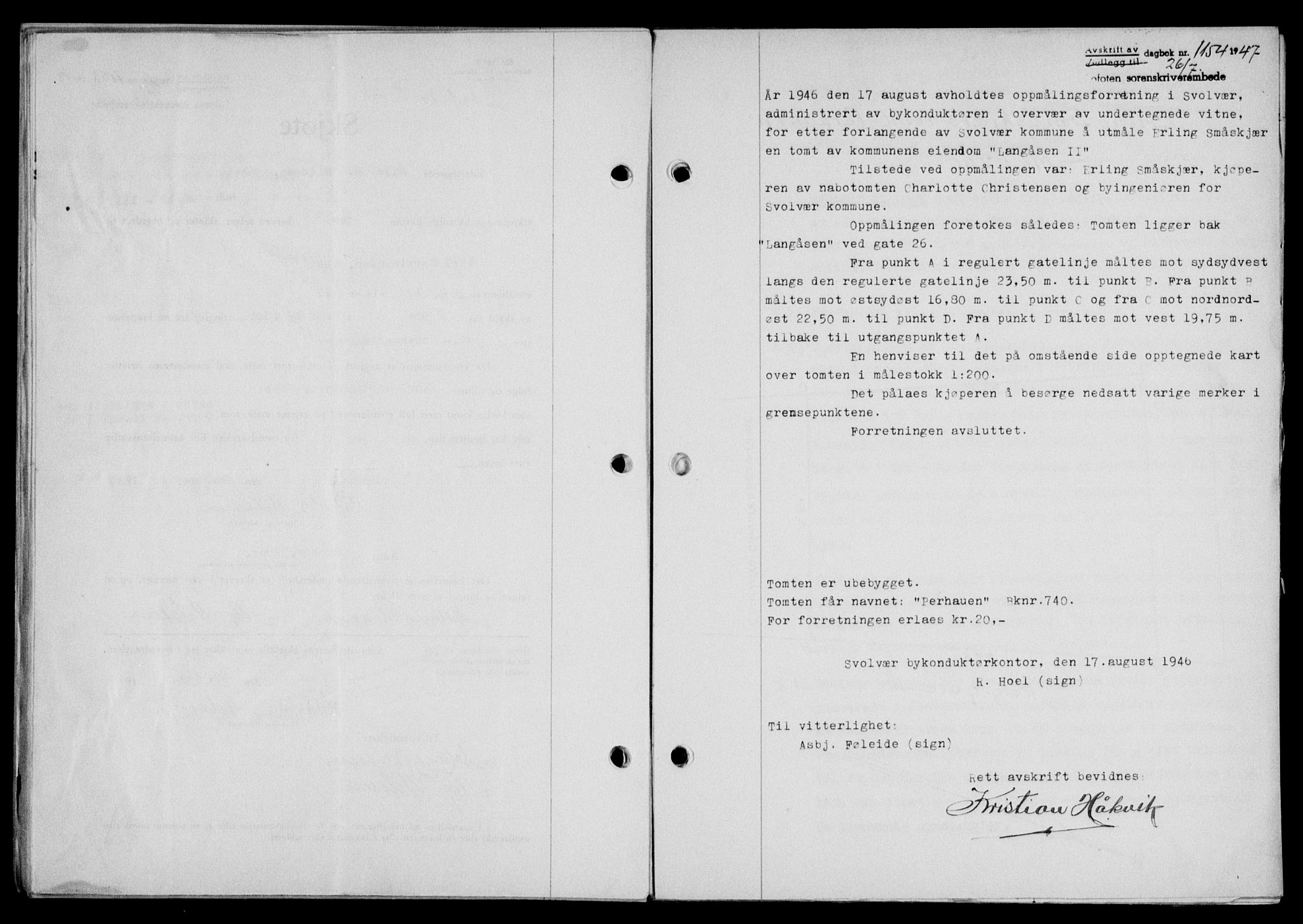 Lofoten sorenskriveri, SAT/A-0017/1/2/2C/L0016a: Mortgage book no. 16a, 1947-1947, Diary no: : 1154/1947