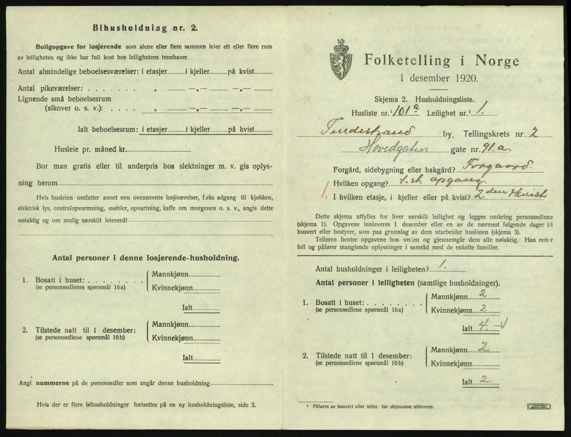 SAK, 1920 census for Tvedestrand, 1920, p. 1197