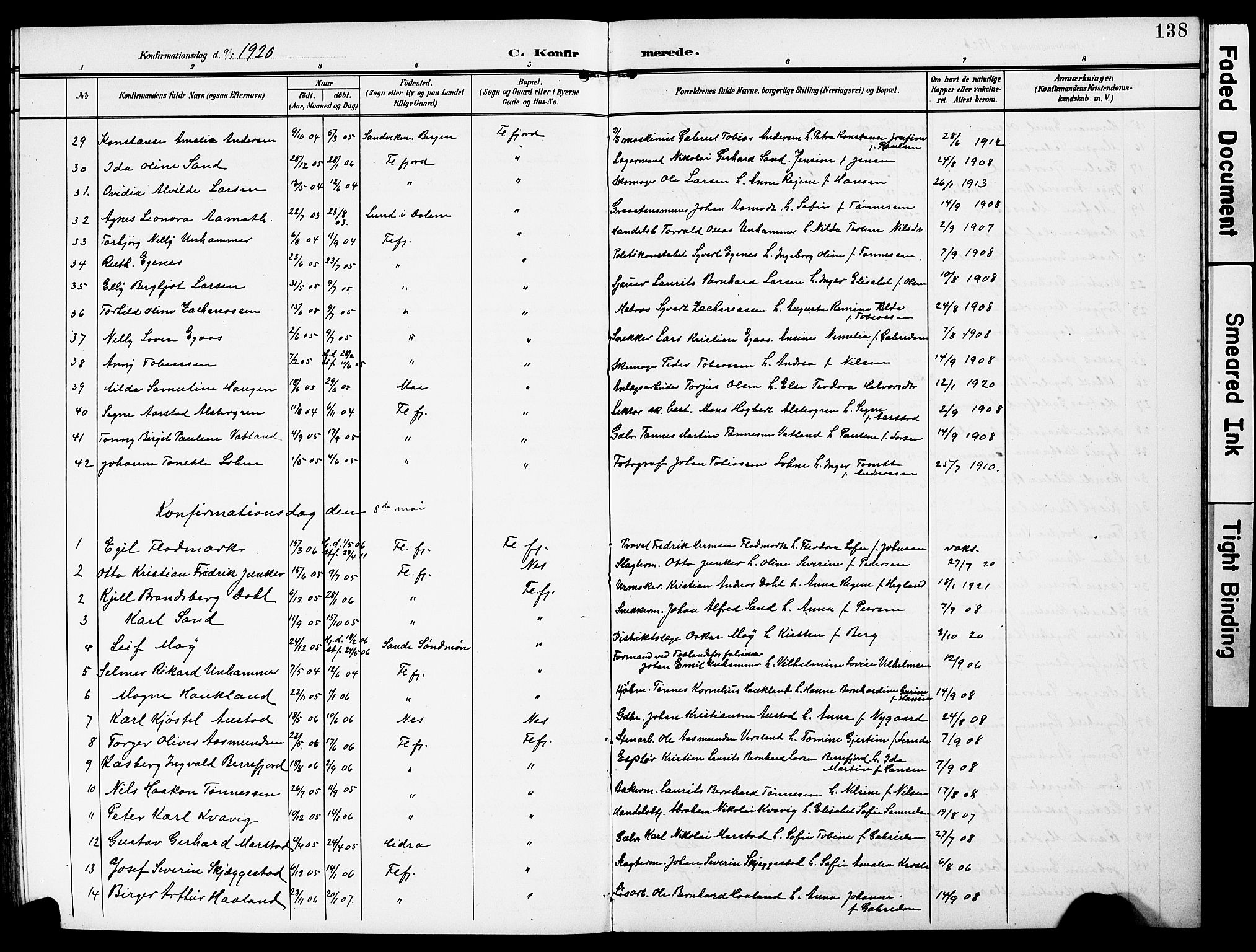 Flekkefjord sokneprestkontor, SAK/1111-0012/F/Fb/Fba/L0001: Parish register (copy) no. B 1, 1903-1931, p. 138