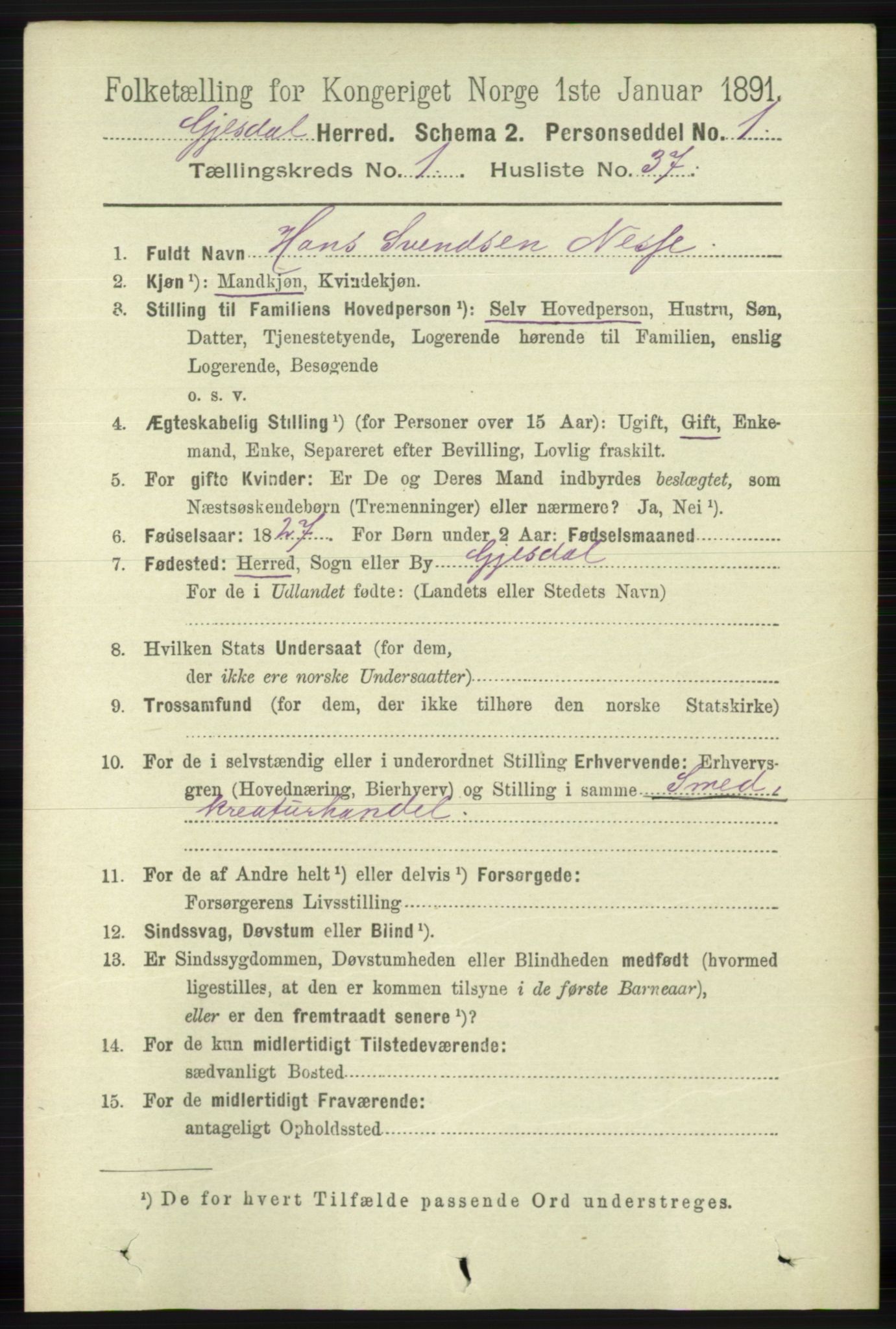 RA, 1891 census for 1122 Gjesdal, 1891, p. 331