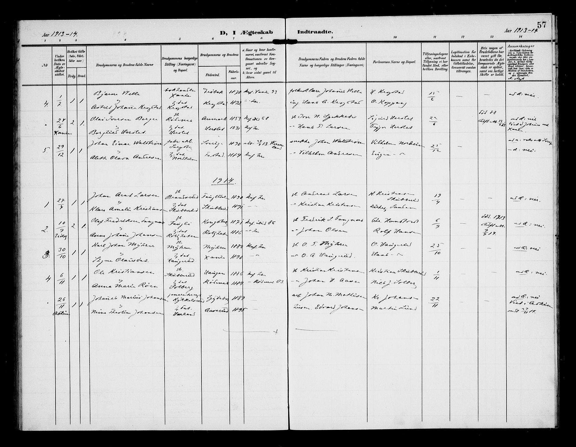 Eidsberg prestekontor Kirkebøker, AV/SAO-A-10905/G/Gb/L0001: Parish register (copy) no. II 1, 1903-1914, p. 57