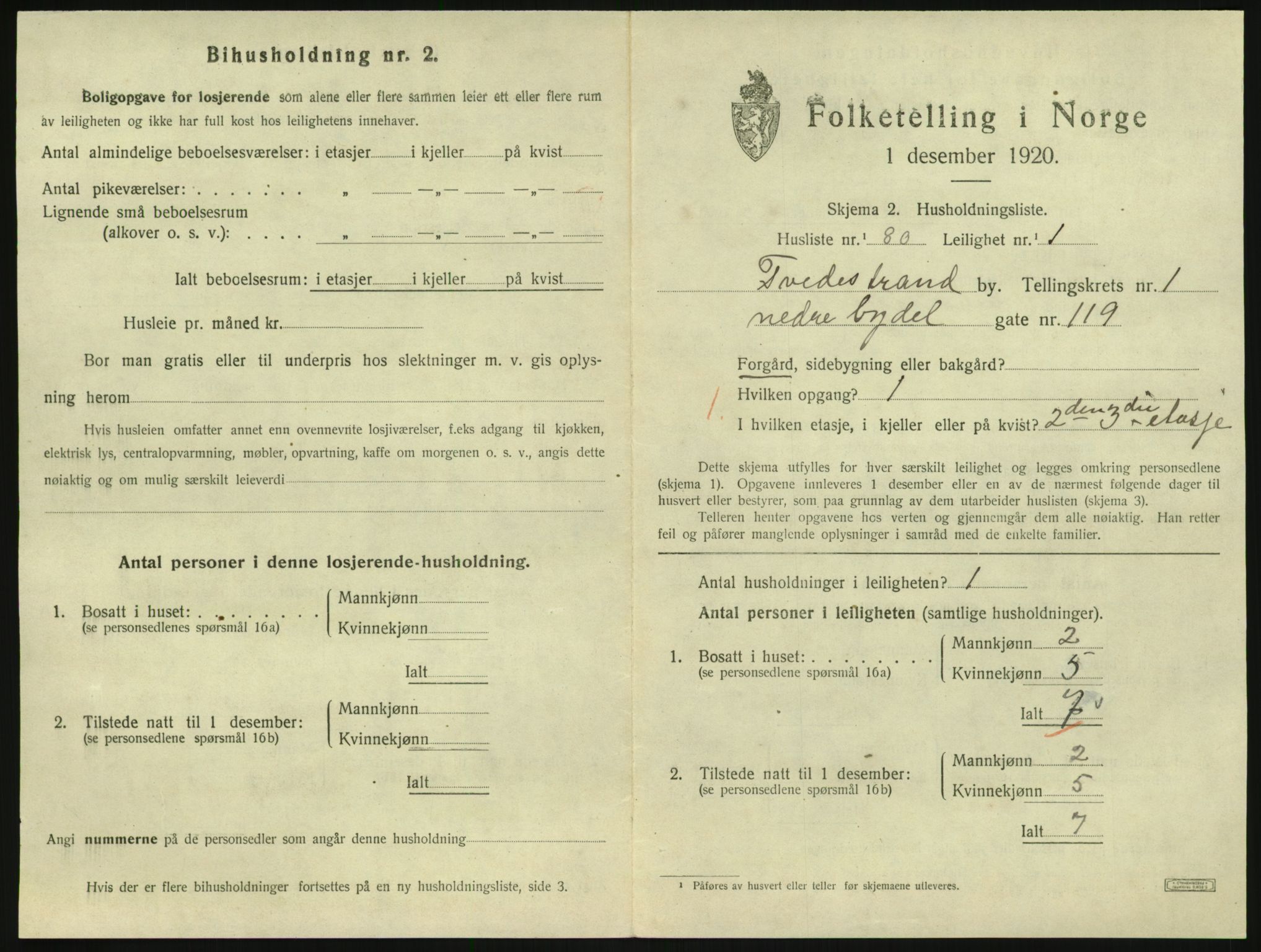 SAK, 1920 census for Tvedestrand, 1920, p. 825