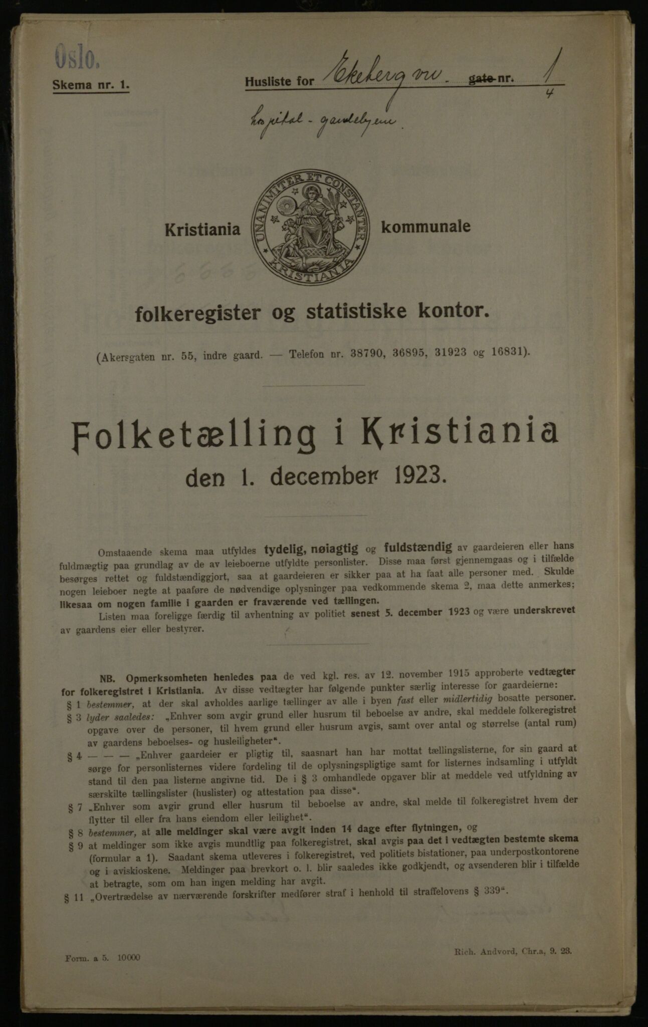 OBA, Municipal Census 1923 for Kristiania, 1923, p. 22415