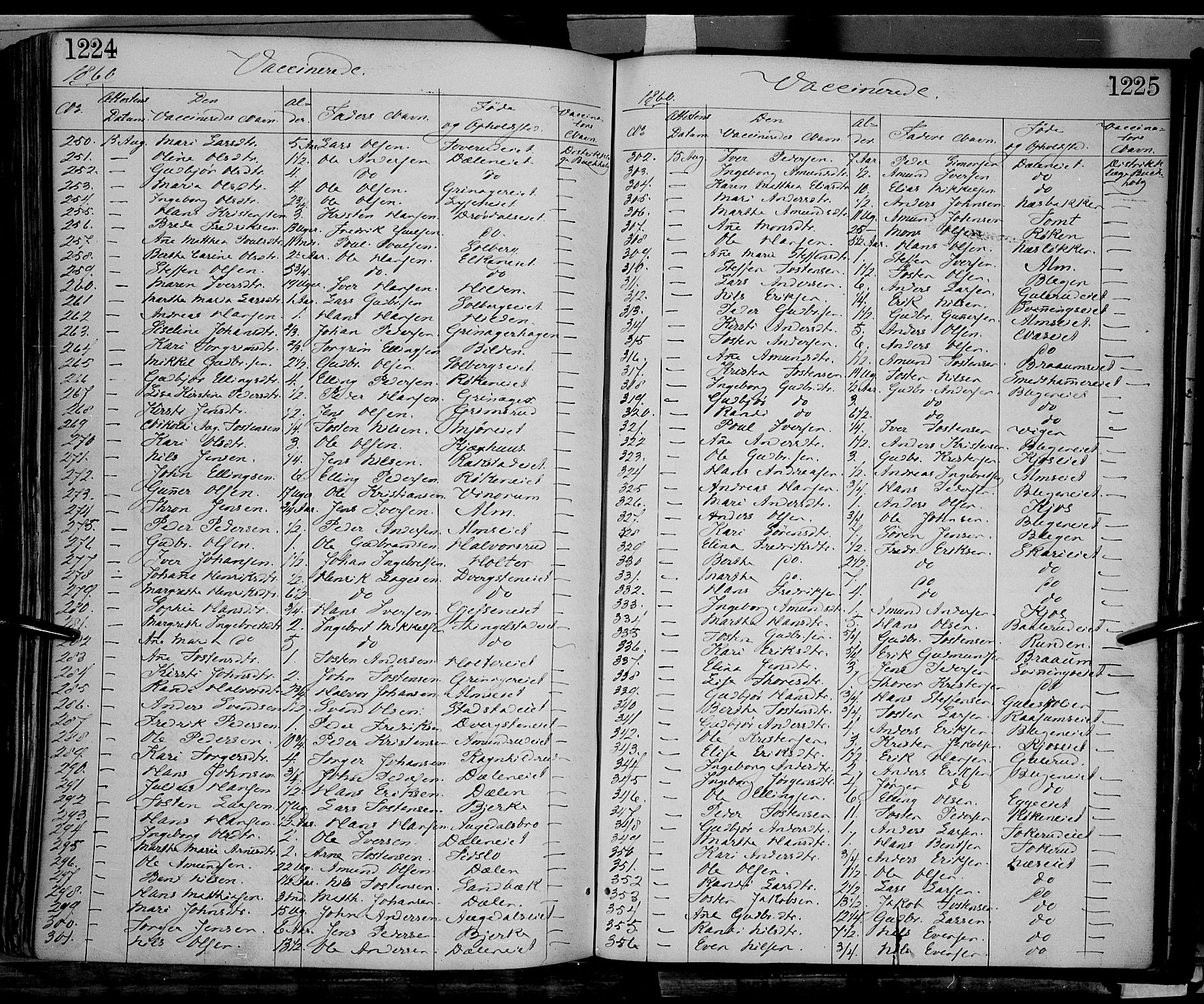 Gran prestekontor, SAH/PREST-112/H/Ha/Haa/L0012: Parish register (official) no. 12, 1856-1874, p. 1224-1225