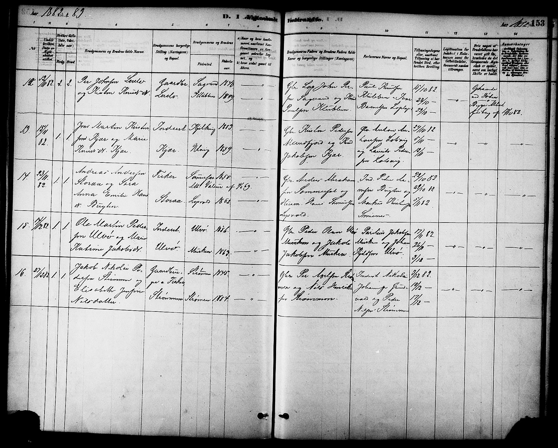 Ministerialprotokoller, klokkerbøker og fødselsregistre - Nordland, AV/SAT-A-1459/861/L0868: Parish register (official) no. 861A03, 1879-1889, p. 153