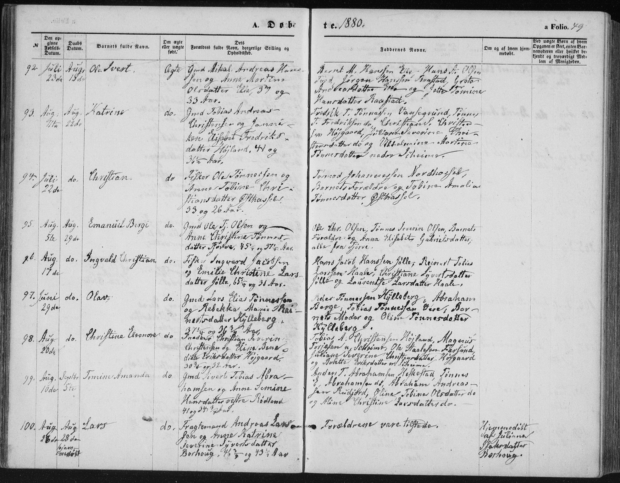 Lista sokneprestkontor, SAK/1111-0027/F/Fb/L0004: Parish register (copy) no. B 4, 1877-1891, p. 49