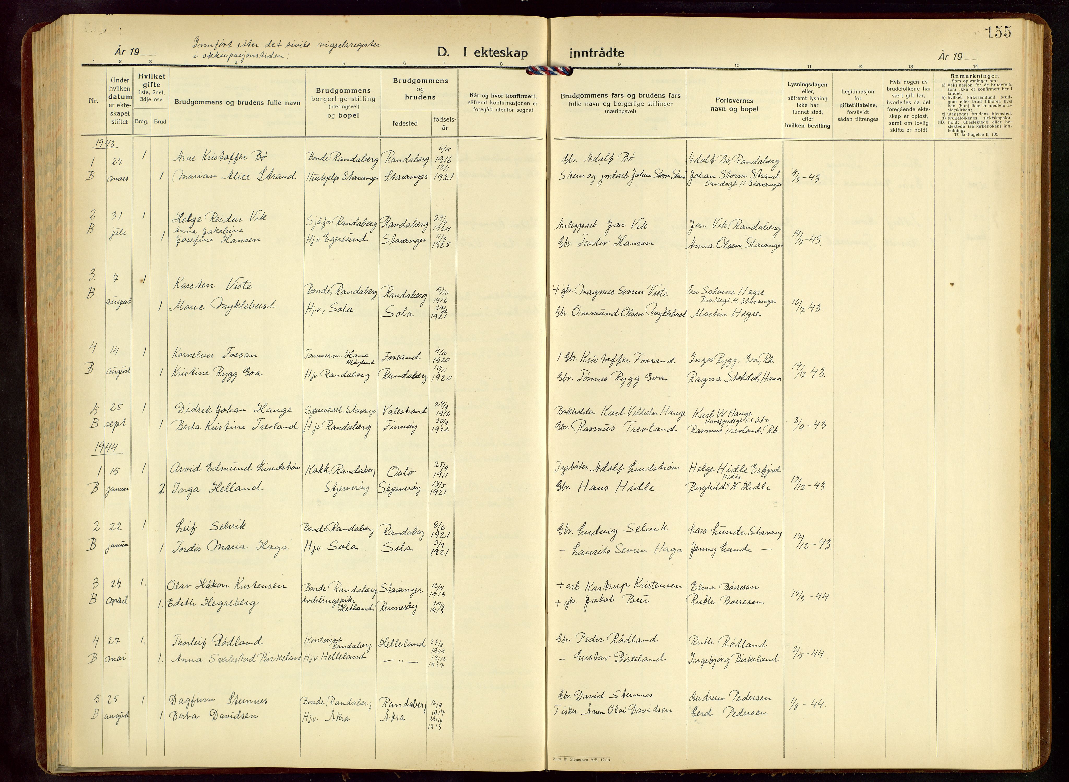 Hetland sokneprestkontor, SAST/A-101826/30/30BB/L0015: Parish register (copy) no. B 15, 1940-1955, p. 155