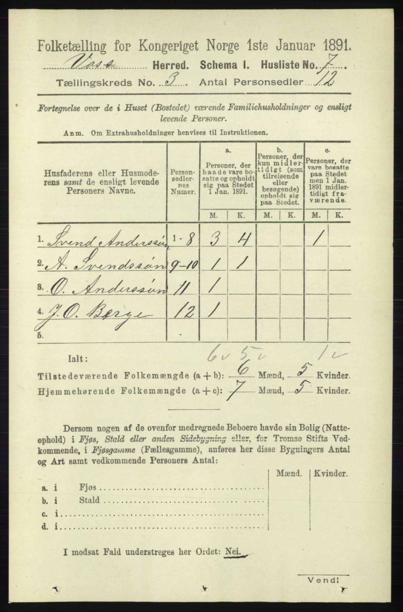 RA, 1891 census for 1235 Voss, 1891, p. 1139