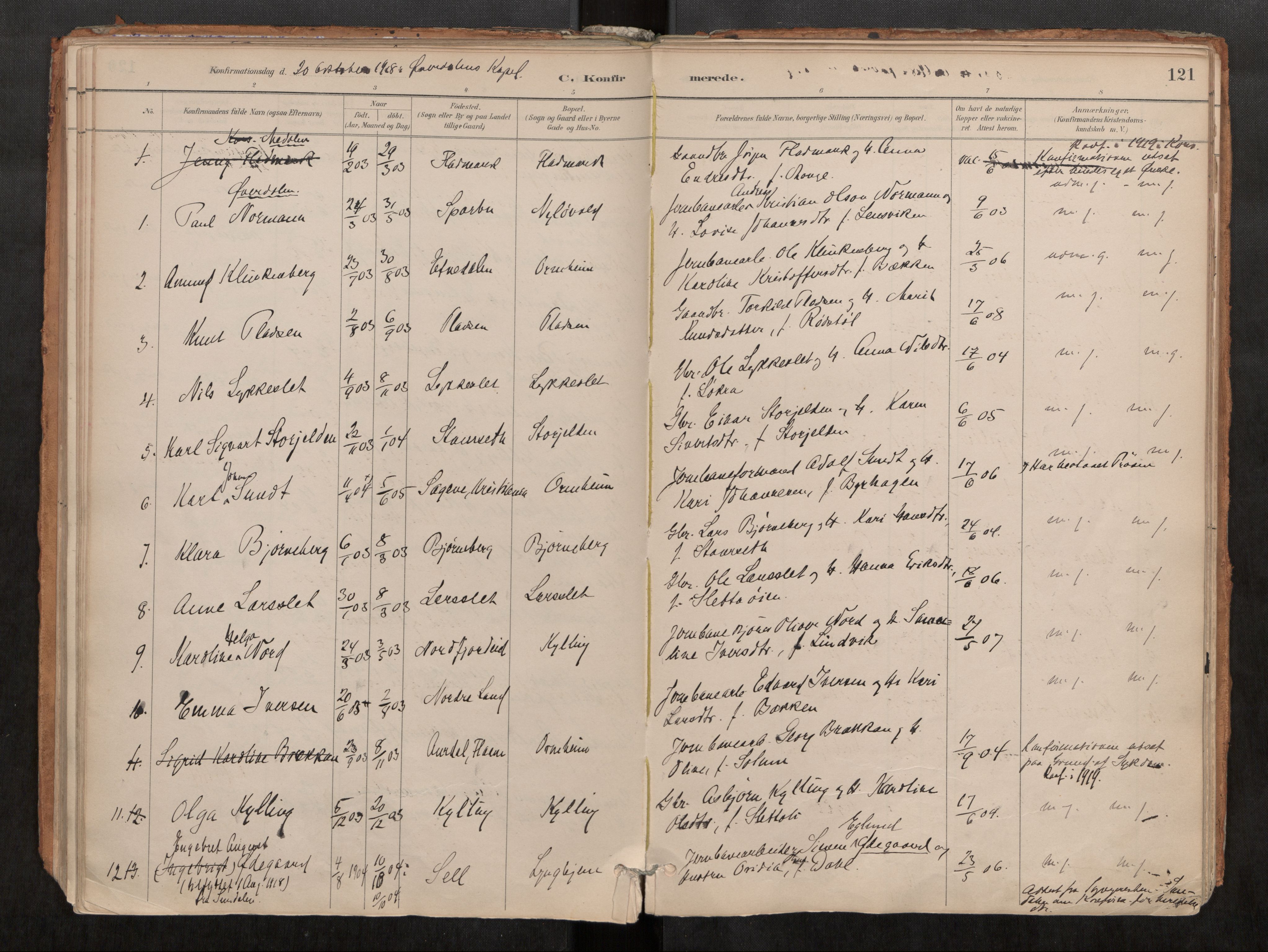 Ministerialprotokoller, klokkerbøker og fødselsregistre - Møre og Romsdal, SAT/A-1454/546/L0599: Parish register (official) no. 546A03, 1882-1920, p. 121