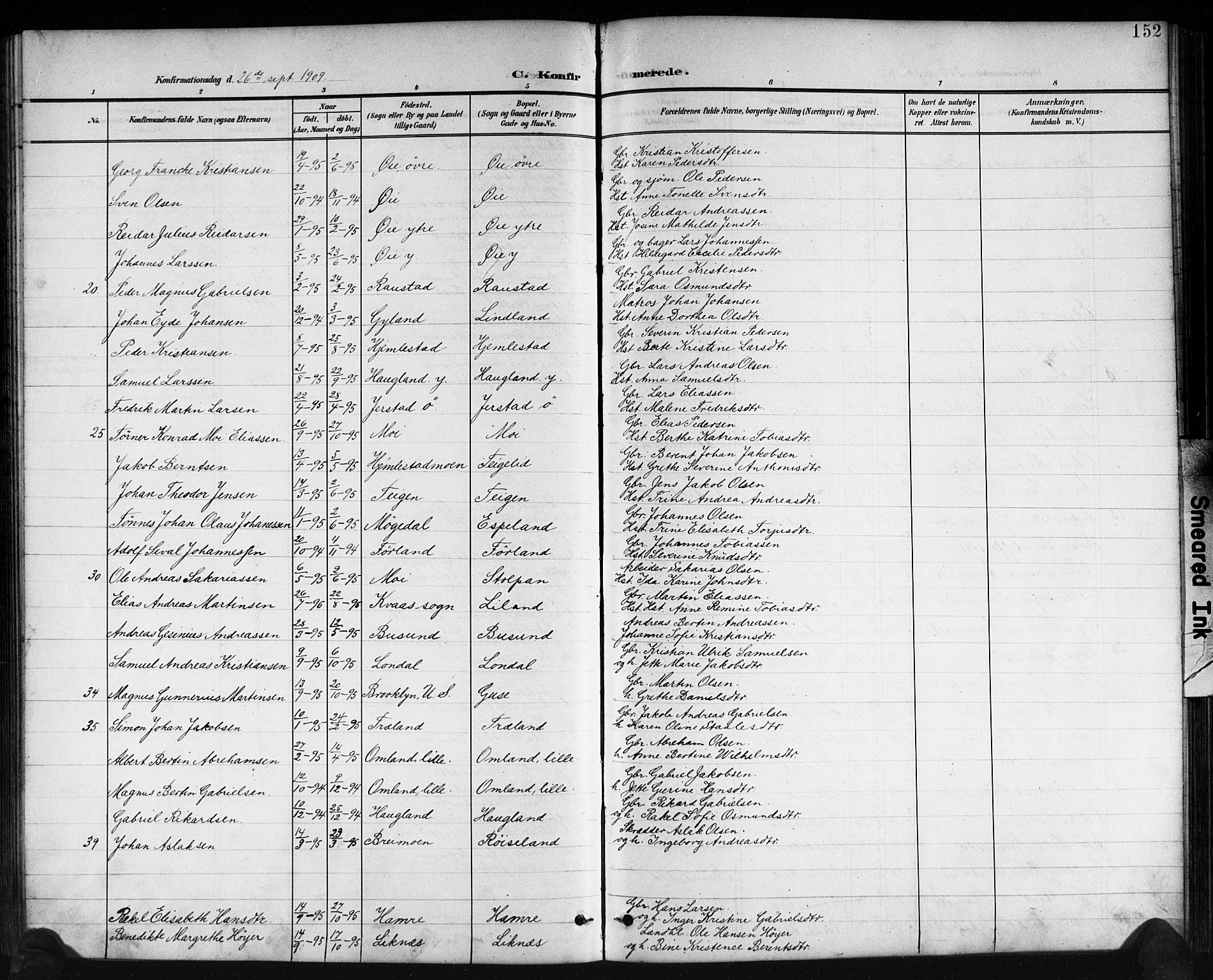 Kvinesdal sokneprestkontor, SAK/1111-0026/F/Fb/Fbb/L0003: Parish register (copy) no. B 3, 1898-1916, p. 152