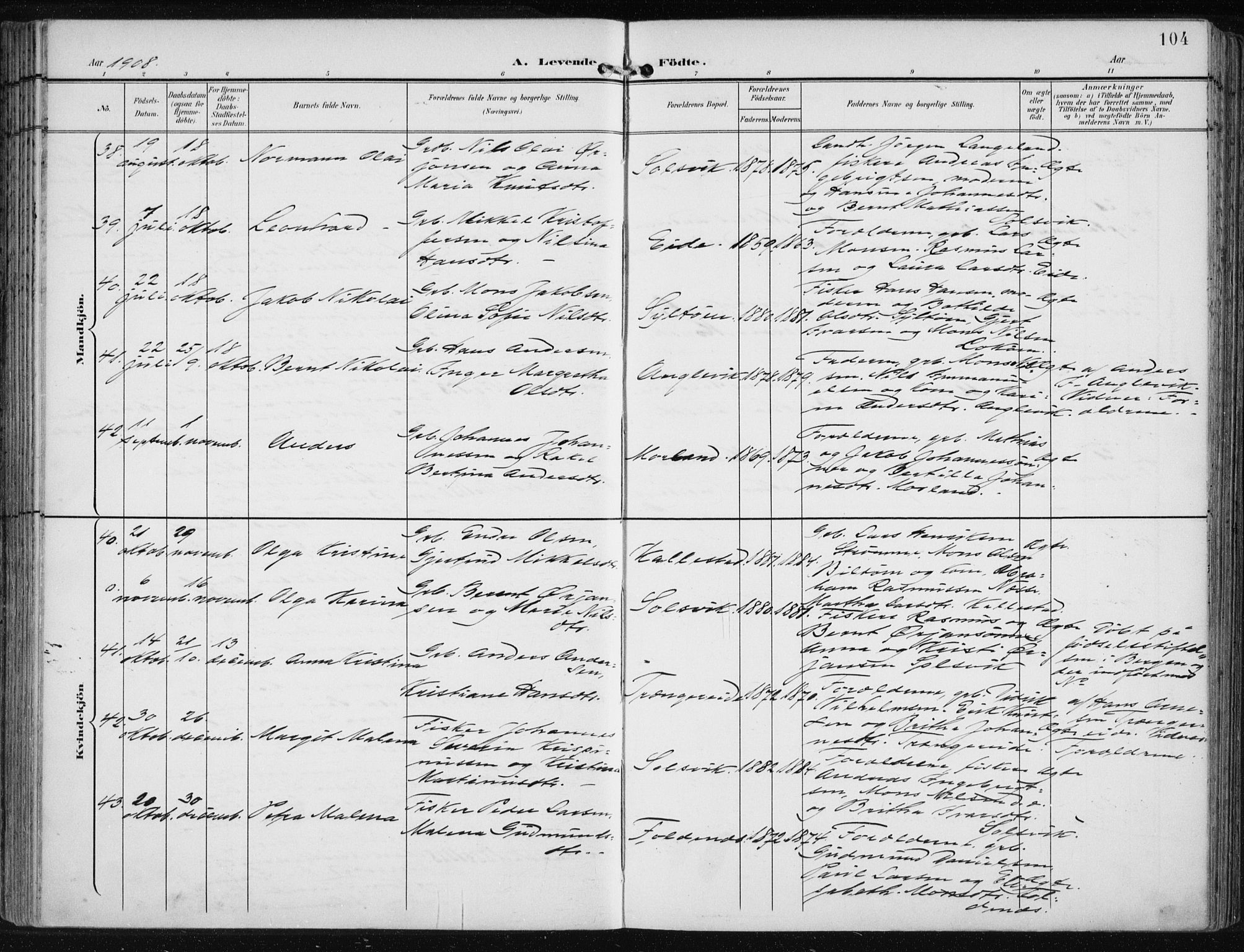 Fjell sokneprestembete, SAB/A-75301/H/Haa: Parish register (official) no. A  9, 1899-1910, p. 104