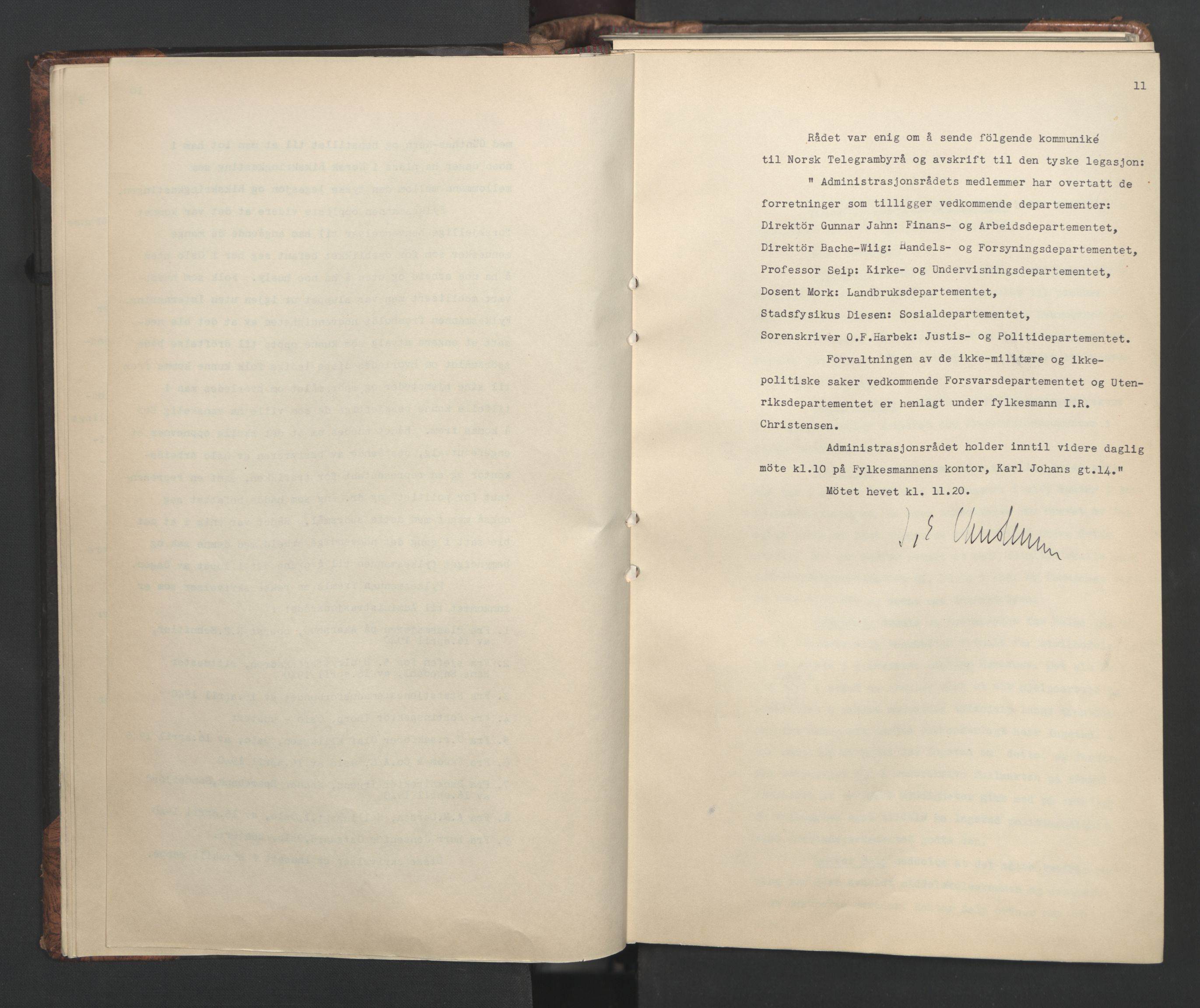 Administrasjonsrådet, AV/RA-S-1004/A/L0001: Møteprotokoll med tillegg 15/4-25/9, 1940, p. 11