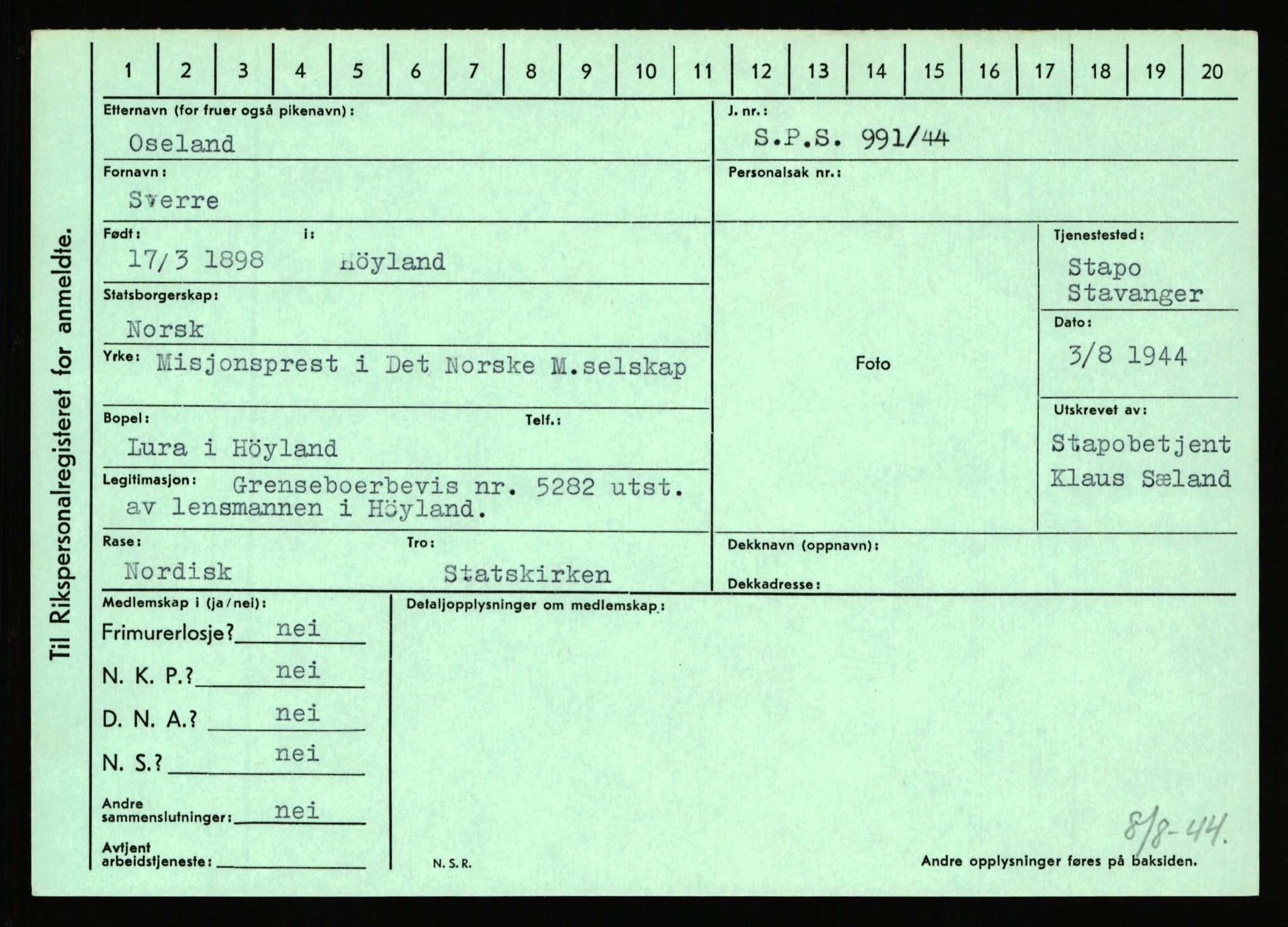 Statspolitiet - Hovedkontoret / Osloavdelingen, AV/RA-S-1329/C/Ca/L0012: Oanæs - Quistgaard	, 1943-1945, p. 2332