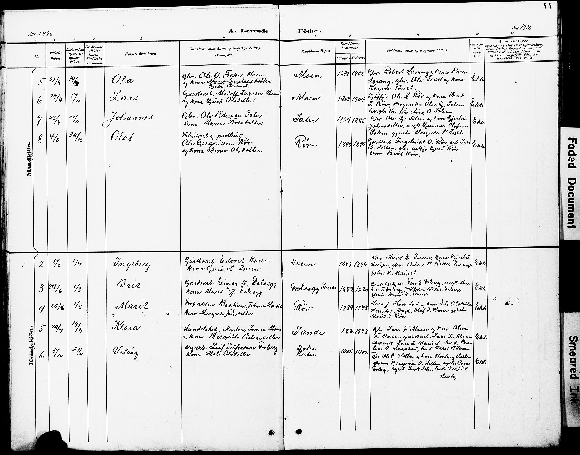 Ministerialprotokoller, klokkerbøker og fødselsregistre - Møre og Romsdal, AV/SAT-A-1454/597/L1065: Parish register (copy) no. 597C02, 1899-1930, p. 44