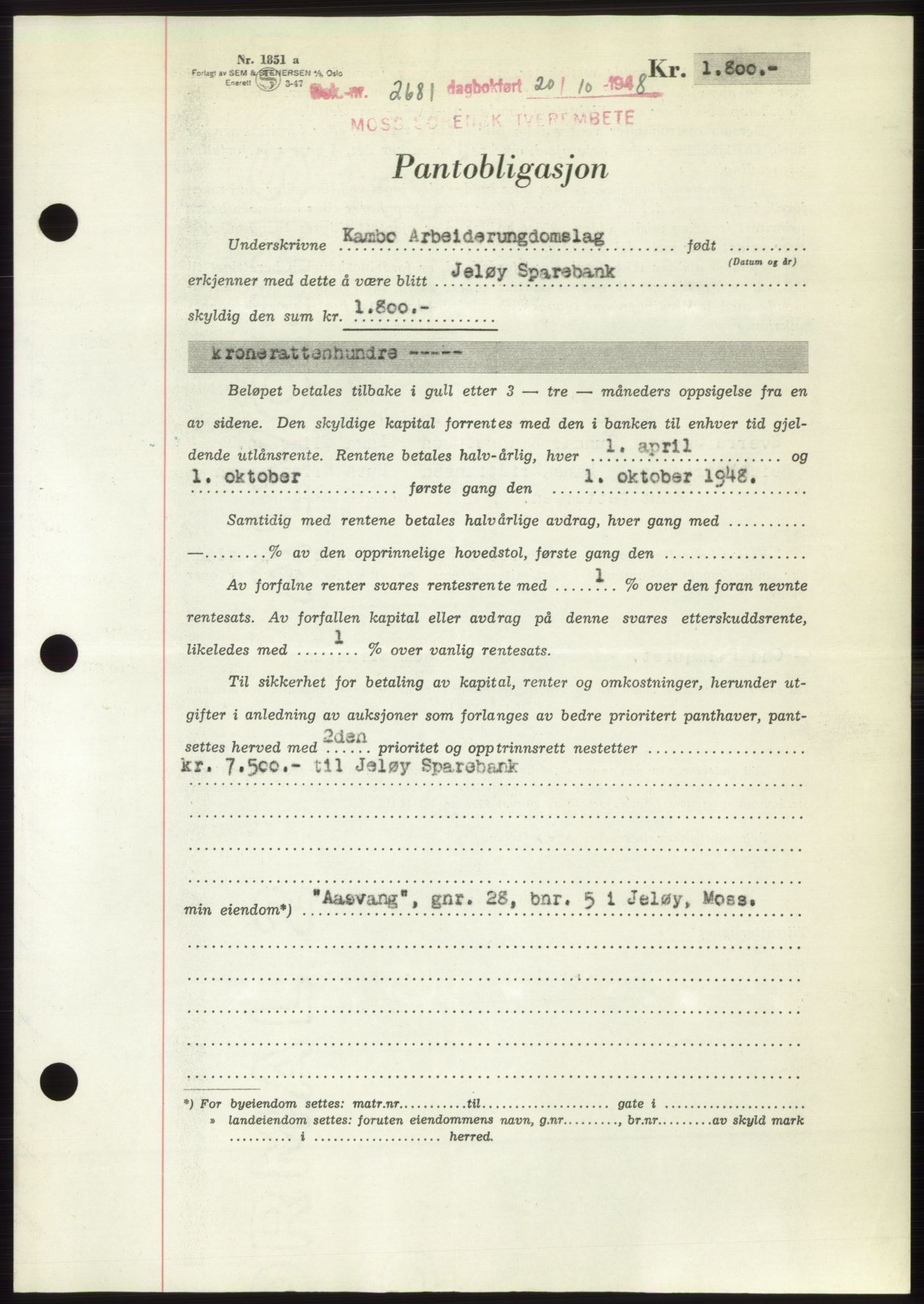 Moss sorenskriveri, AV/SAO-A-10168: Mortgage book no. B20, 1948-1948, Diary no: : 2681/1948