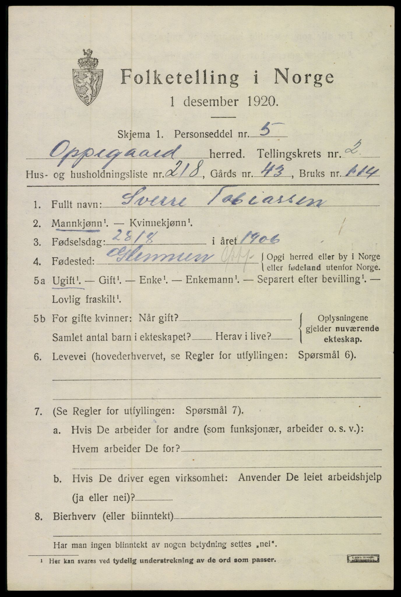 SAO, 1920 census for Oppegård, 1920, p. 4681