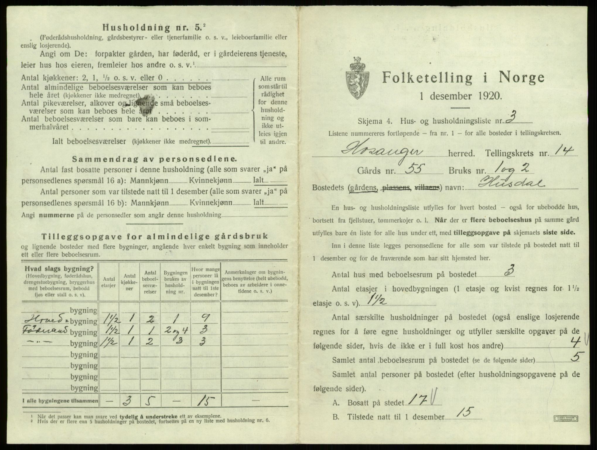 SAB, 1920 census for Hosanger, 1920, p. 720