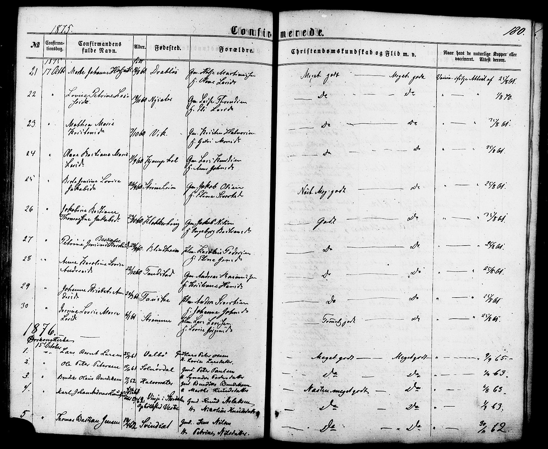 Ministerialprotokoller, klokkerbøker og fødselsregistre - Møre og Romsdal, SAT/A-1454/522/L0314: Parish register (official) no. 522A09, 1863-1877, p. 180