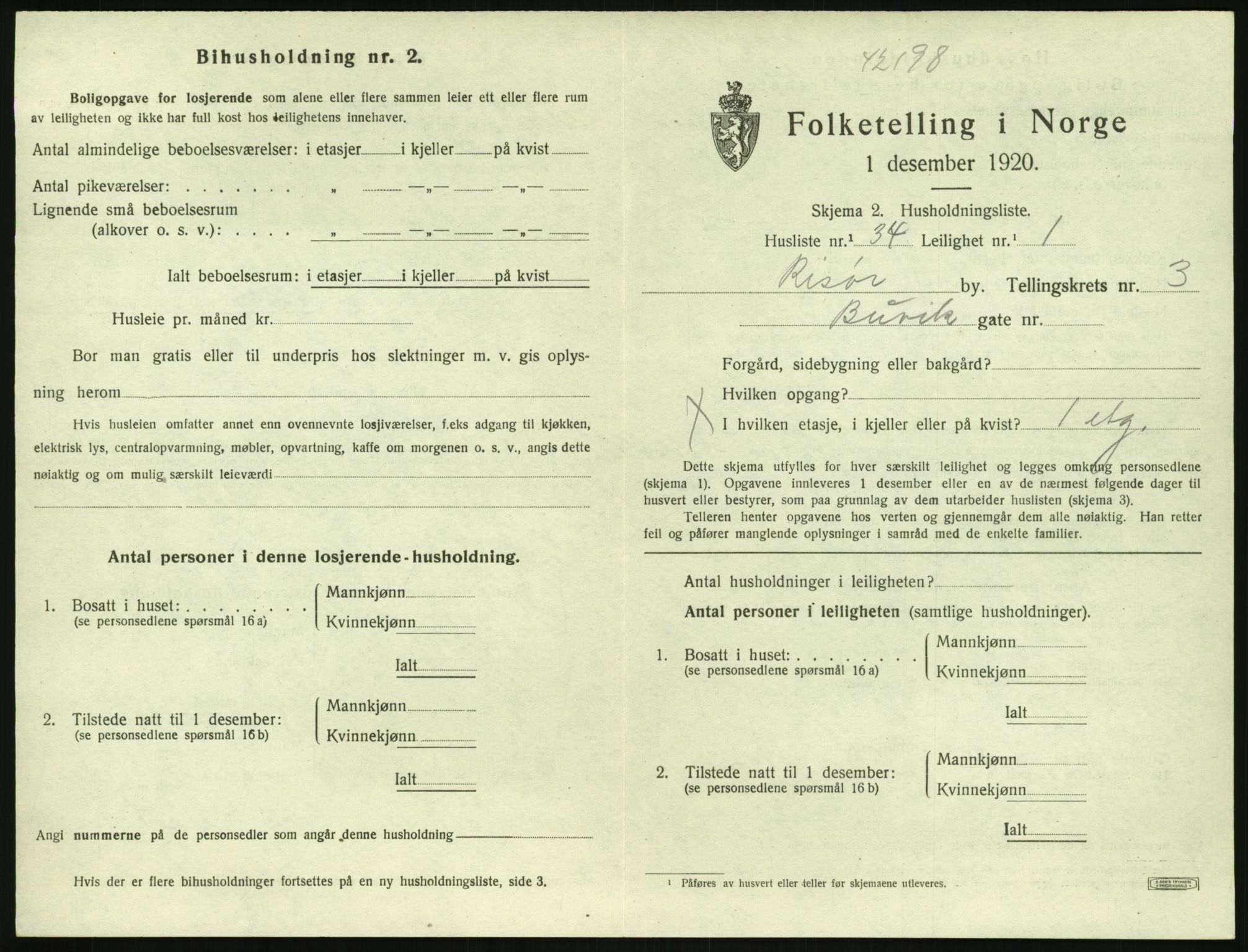 SAK, 1920 census for Risør, 1920, p. 2617