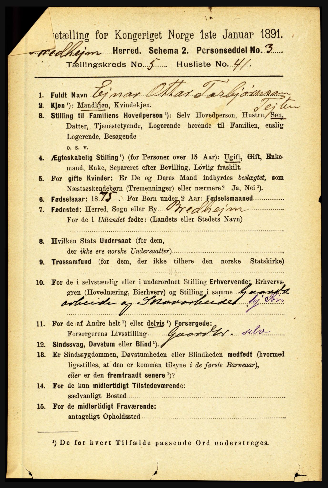 RA, 1891 census for 1446 Breim, 1891, p. 2043