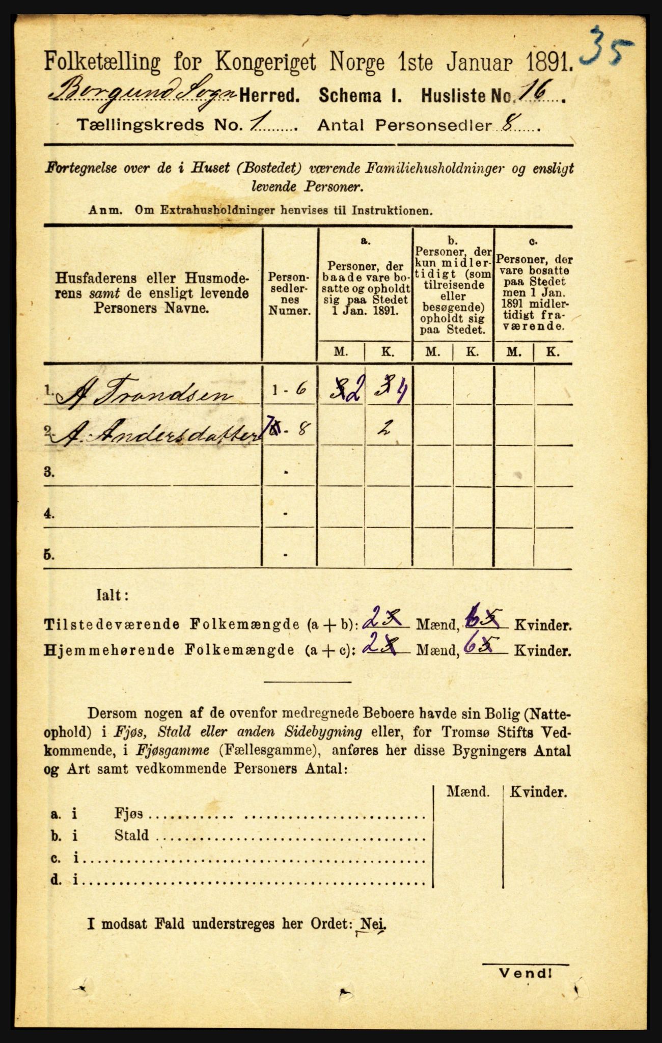 RA, 1891 census for 1423 Borgund, 1891, p. 29