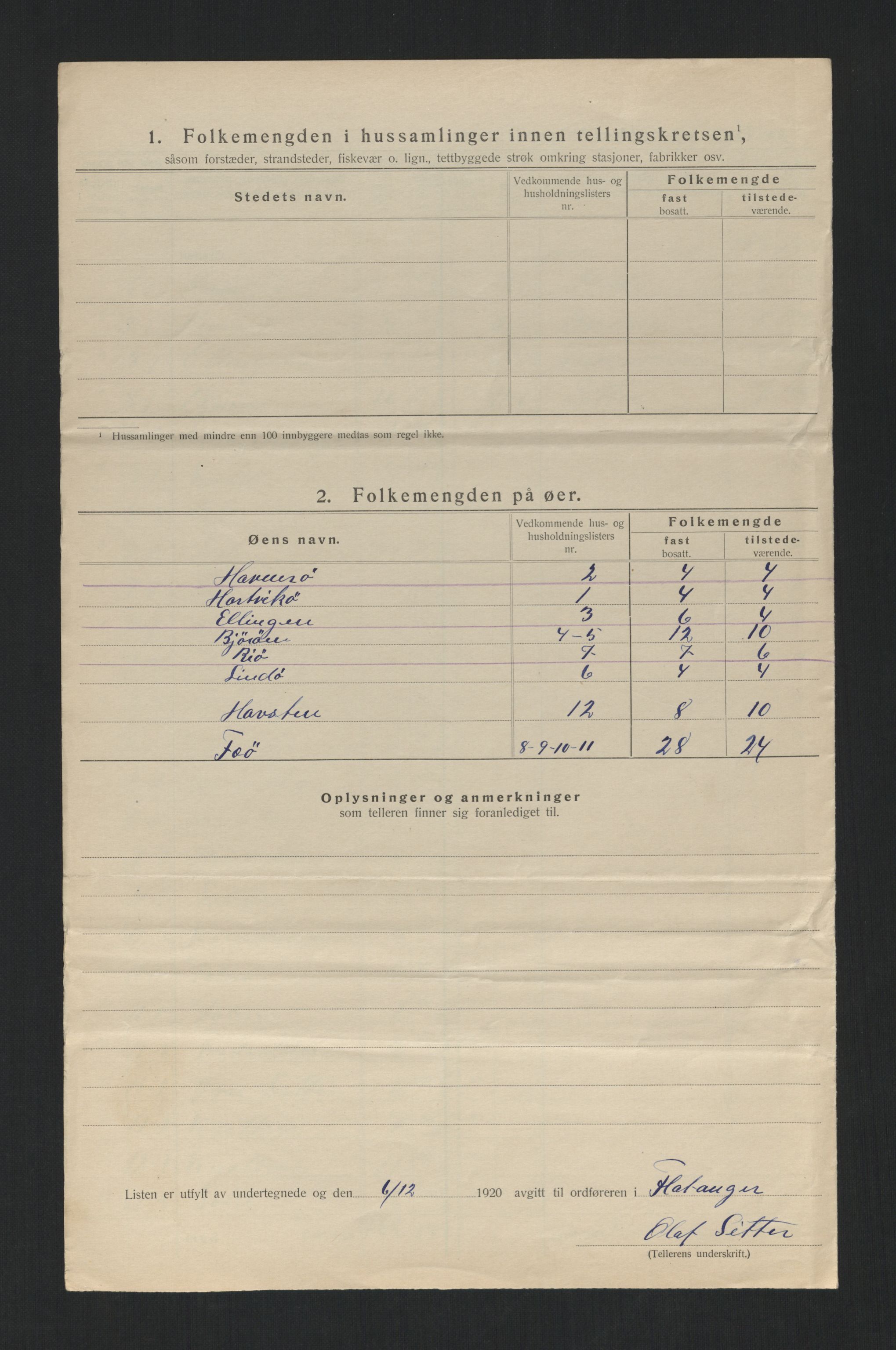 SAT, 1920 census for Flatanger, 1920, p. 19