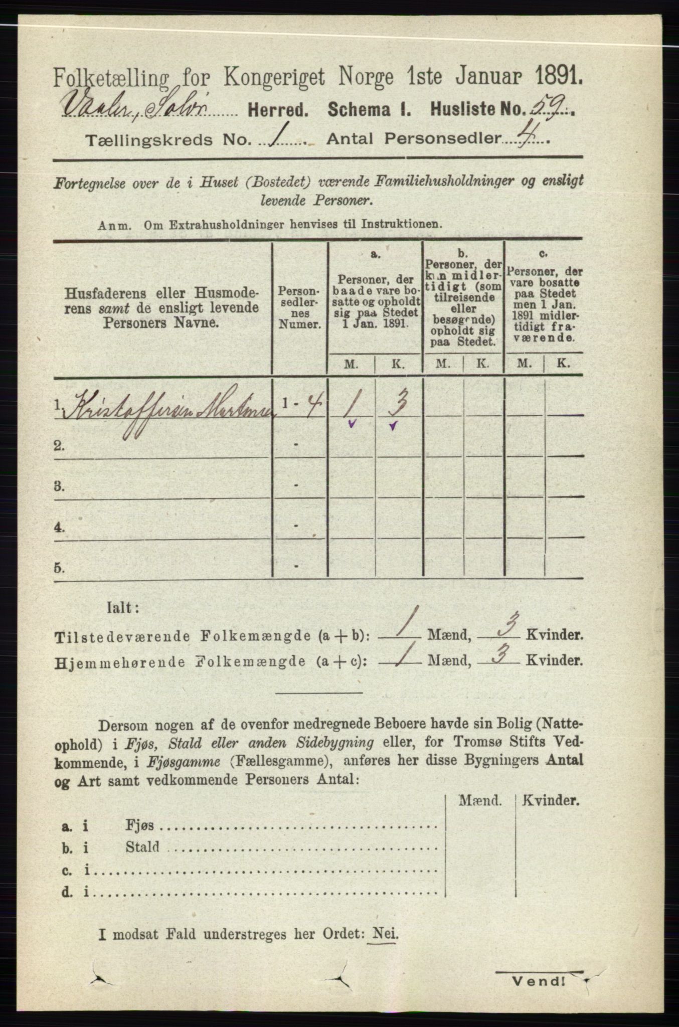 RA, 1891 census for 0426 Våler, 1891, p. 84