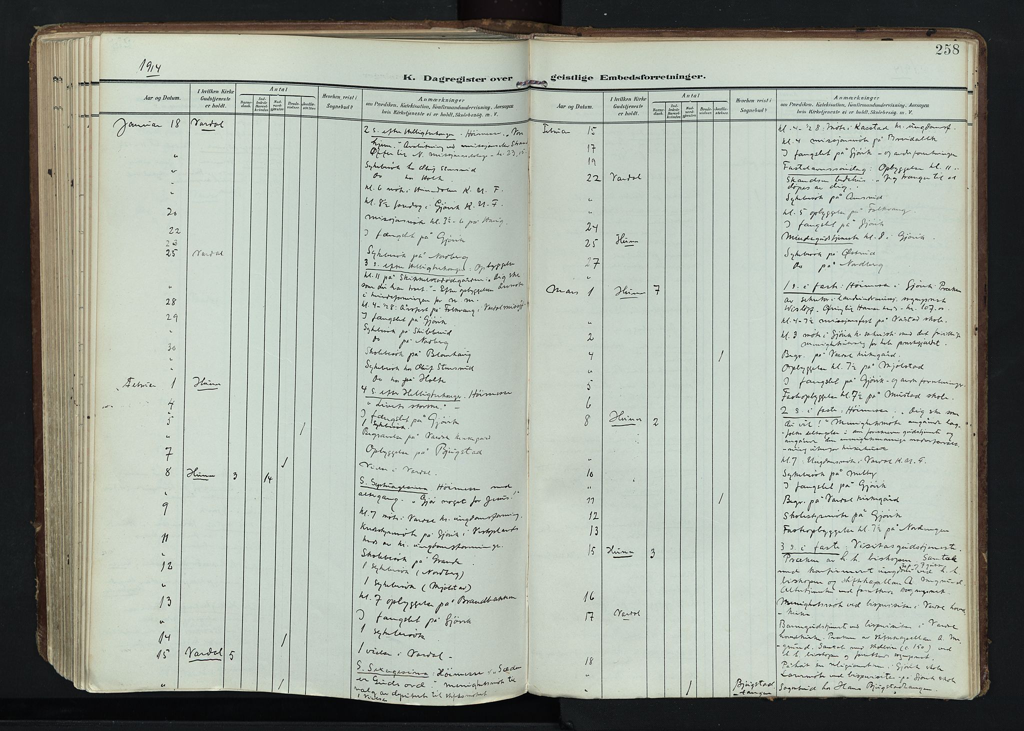 Vardal prestekontor, SAH/PREST-100/H/Ha/Haa/L0020: Parish register (official) no. 20, 1907-1921, p. 258