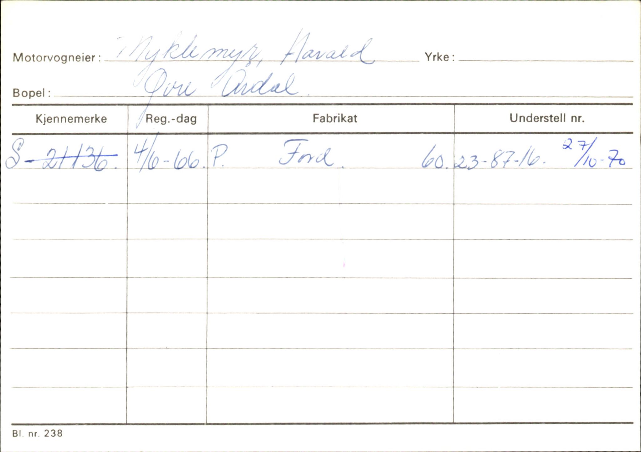 Statens vegvesen, Sogn og Fjordane vegkontor, AV/SAB-A-5301/4/F/L0145: Registerkort Vågsøy S-Å. Årdal I-P, 1945-1975, p. 1874