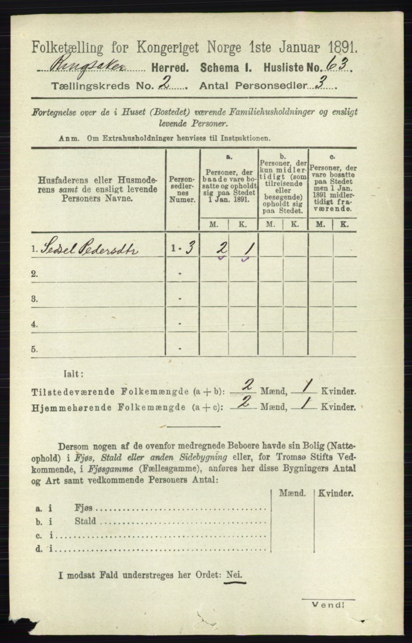 RA, 1891 census for 0412 Ringsaker, 1891, p. 815