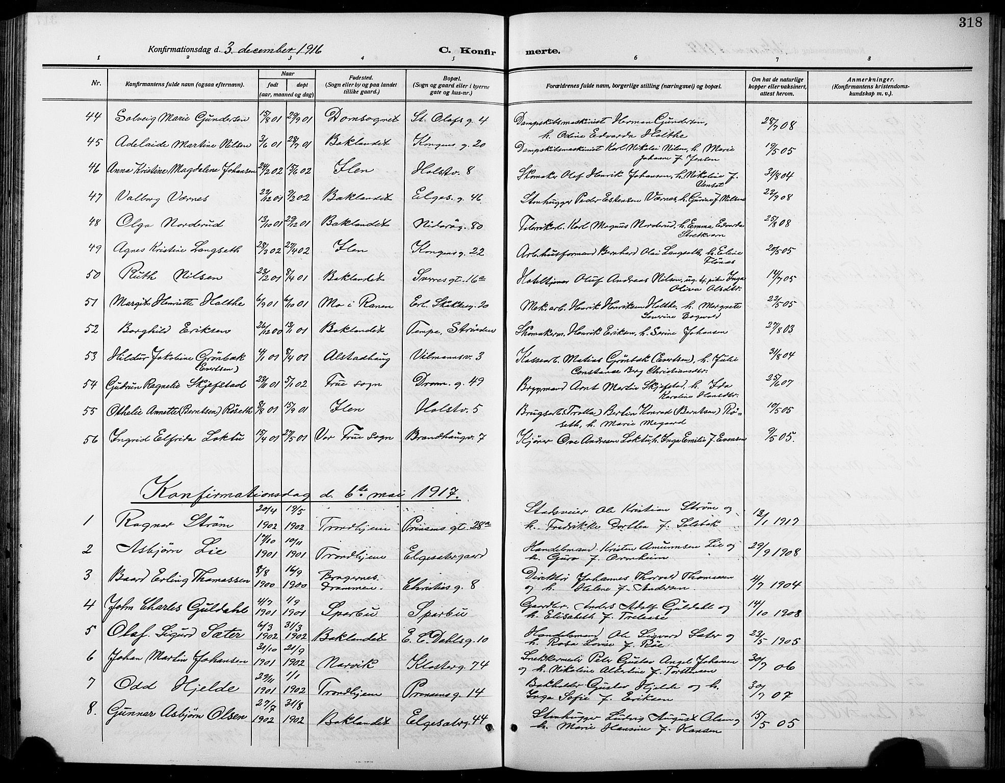 Ministerialprotokoller, klokkerbøker og fødselsregistre - Sør-Trøndelag, SAT/A-1456/601/L0096: Parish register (copy) no. 601C14, 1911-1931, p. 318