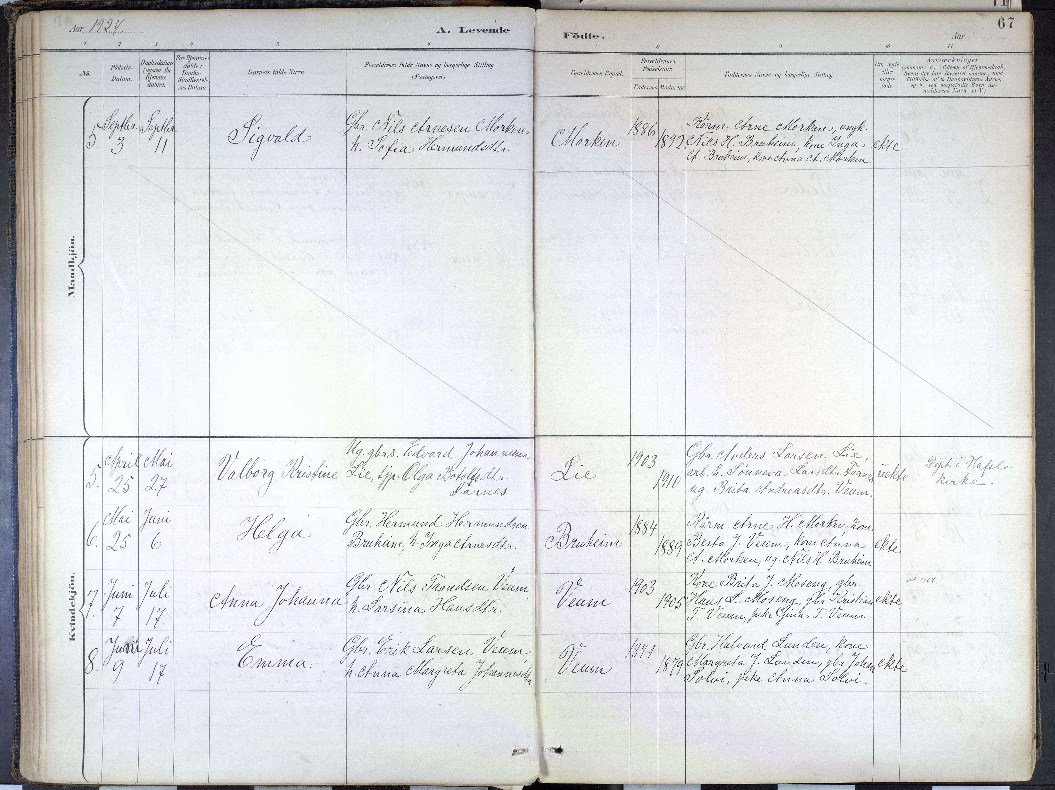 Hafslo sokneprestembete, SAB/A-80301/H/Haa/Haad/L0001: Parish register (official) no. D 1, 1886-1934, p. 67