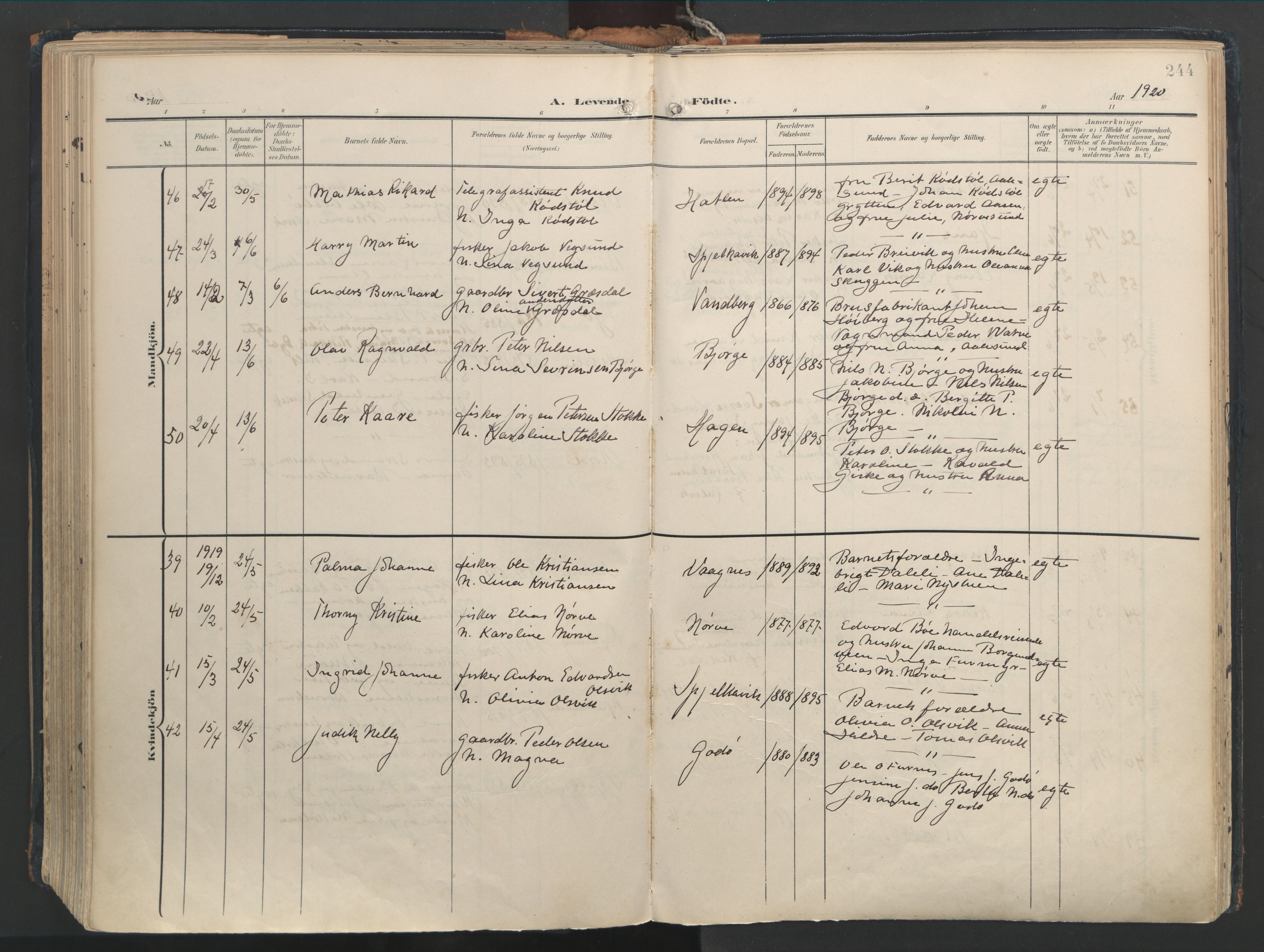 Ministerialprotokoller, klokkerbøker og fødselsregistre - Møre og Romsdal, AV/SAT-A-1454/528/L0411: Parish register (official) no. 528A20, 1907-1920, p. 244