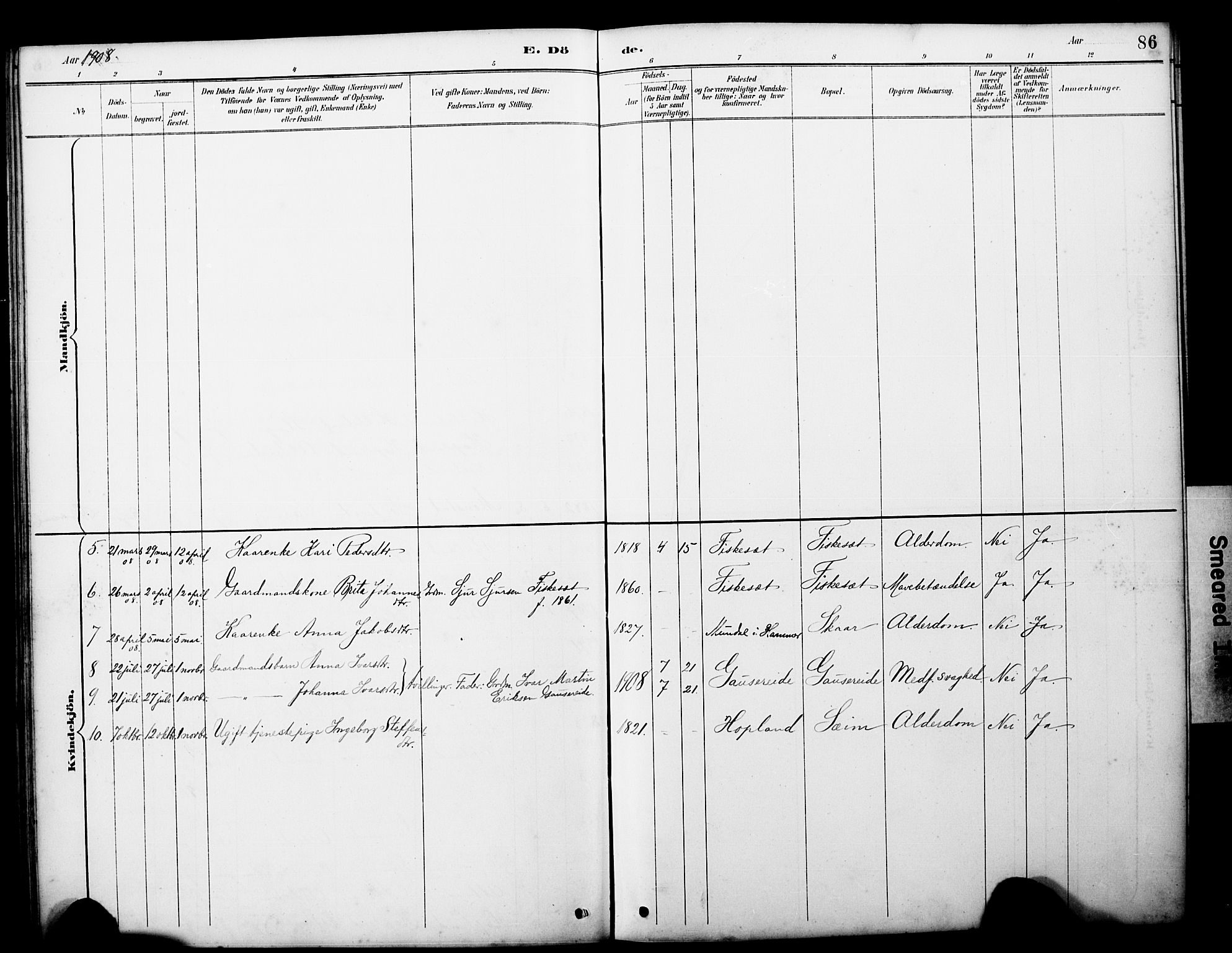 Alversund Sokneprestembete, SAB/A-73901/H/Ha/Hab: Parish register (copy) no. D 3, 1890-1908, p. 86