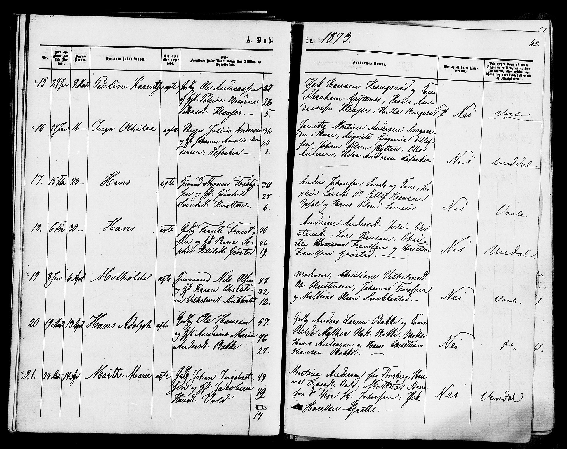 Våle kirkebøker, AV/SAKO-A-334/F/Fa/L0010: Parish register (official) no. I 10, 1861-1877, p. 60