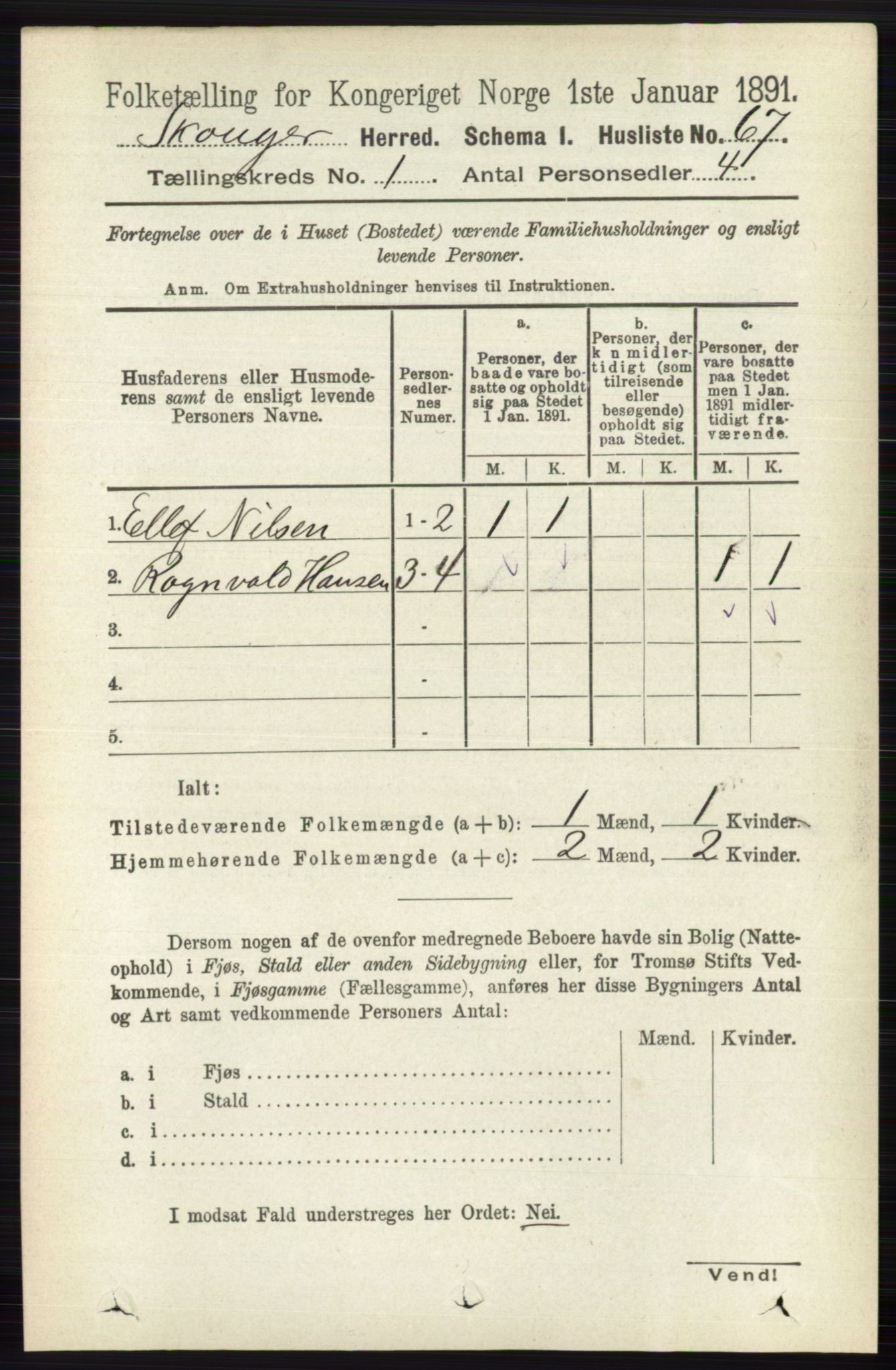 RA, 1891 census for 0712 Skoger, 1891, p. 89