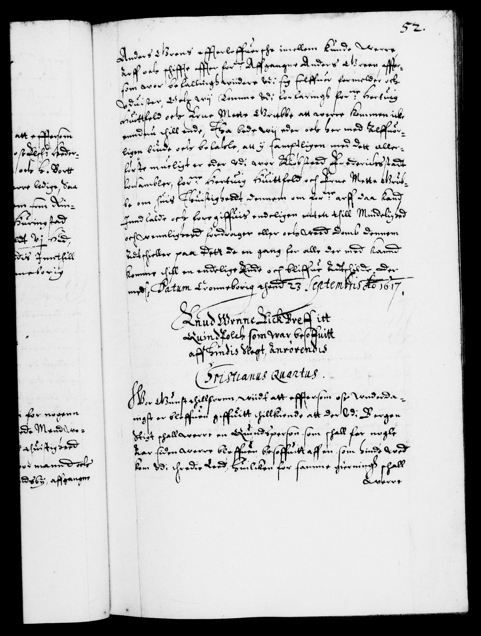 Danske Kanselli 1572-1799, AV/RA-EA-3023/F/Fc/Fca/Fcab/L0004: Norske tegnelser (mikrofilm), 1617-1627, p. 52a