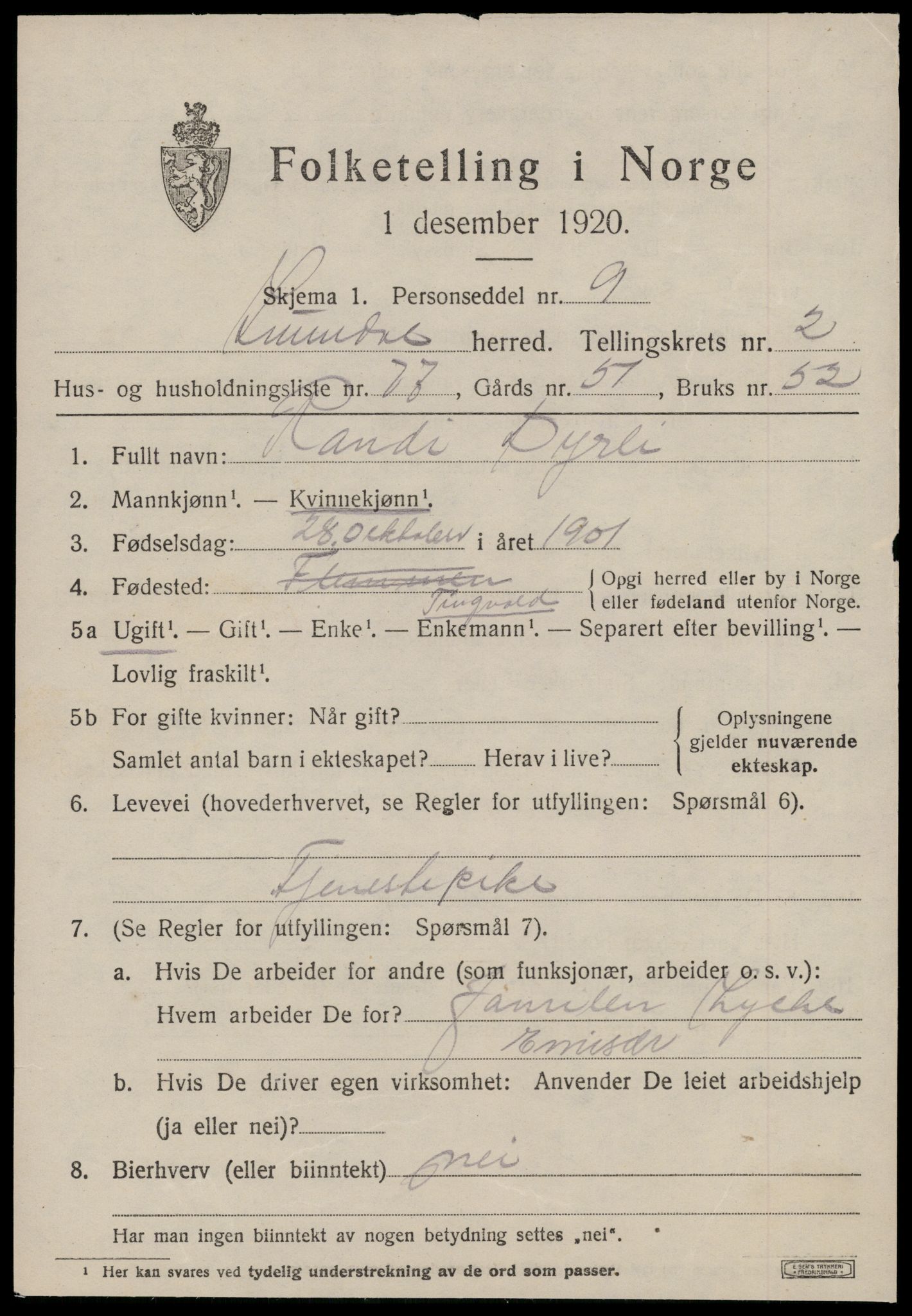 SAT, 1920 census for Sunndal, 1920, p. 1896