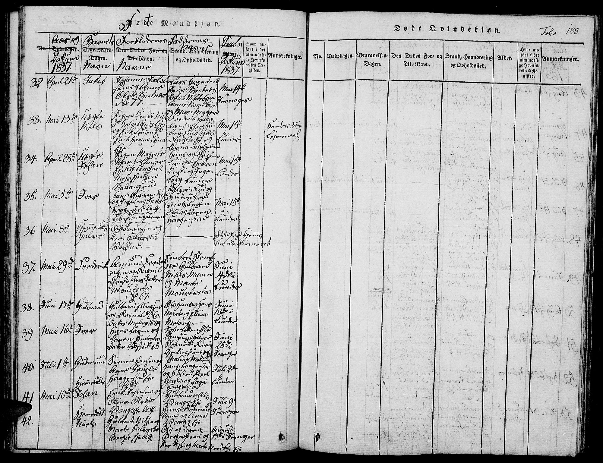 Jevnaker prestekontor, AV/SAH-PREST-116/H/Ha/Hab/L0001: Parish register (copy) no. 1, 1815-1837, p. 188