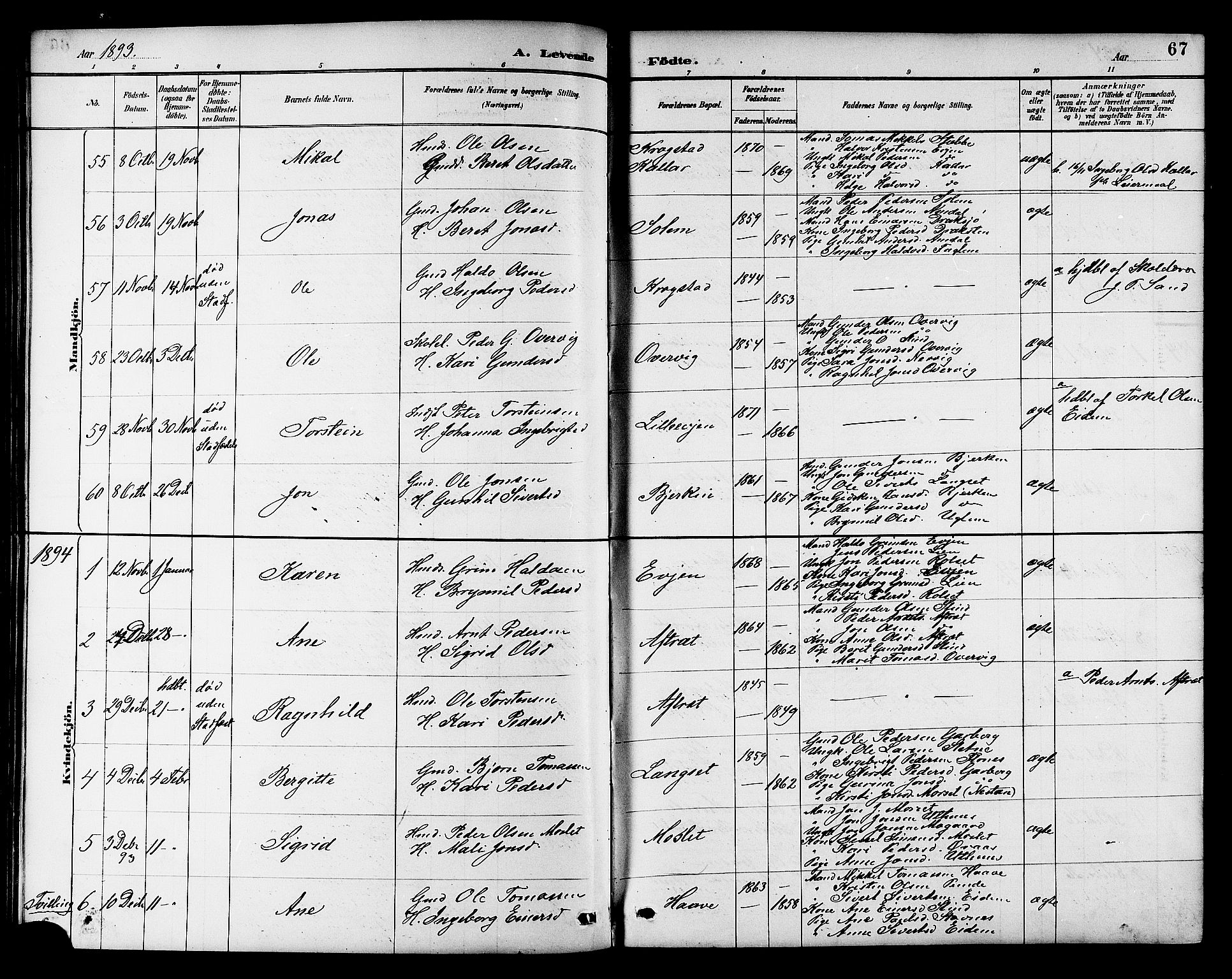 Ministerialprotokoller, klokkerbøker og fødselsregistre - Sør-Trøndelag, SAT/A-1456/695/L1157: Parish register (copy) no. 695C08, 1889-1913, p. 67