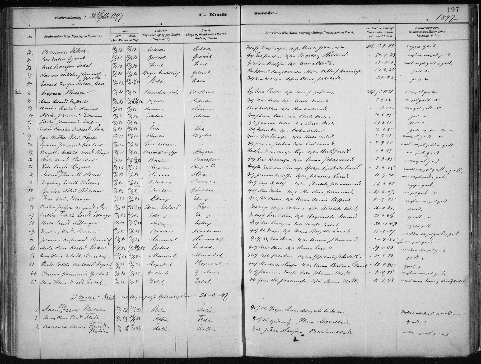 Hamre sokneprestembete, AV/SAB-A-75501/H/Ha/Haa/Haab/L0001: Parish register (official) no. B  1, 1882-1905, p. 197