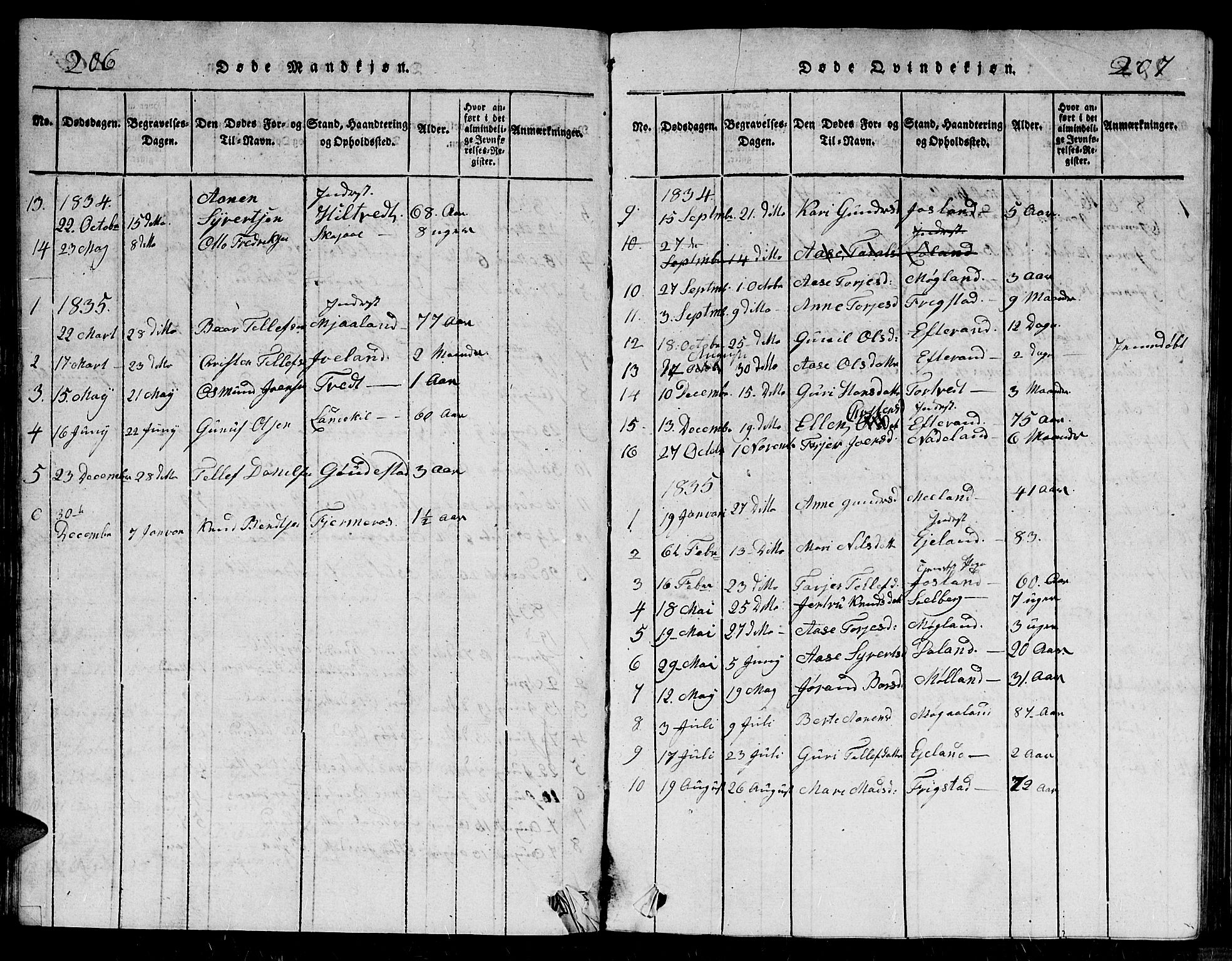 Evje sokneprestkontor, SAK/1111-0008/F/Fb/Fbc/L0001: Parish register (copy) no. B 1, 1816-1836, p. 206-207