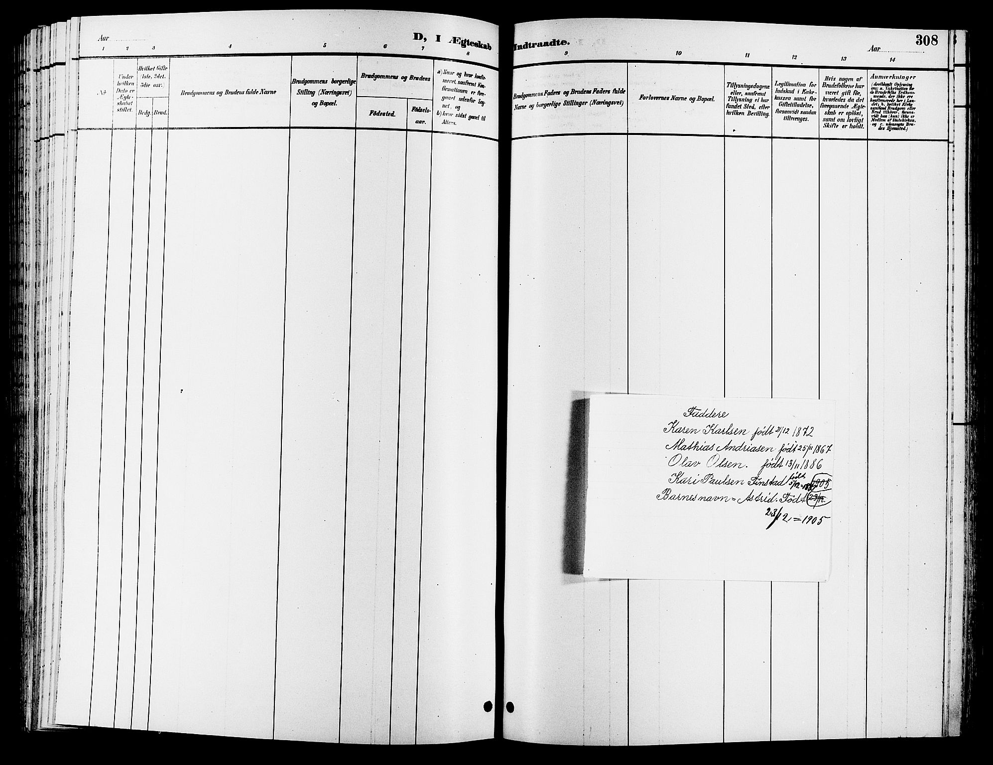 Løten prestekontor, SAH/PREST-022/L/La/L0006: Parish register (copy) no. 6, 1892-1909, p. 308