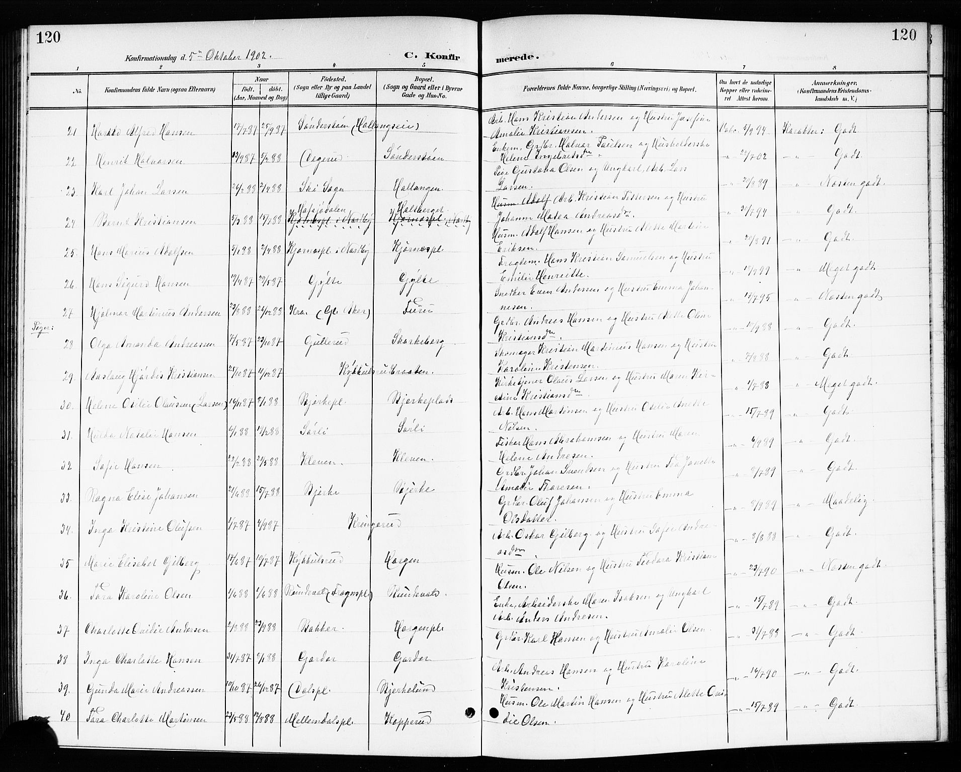 Drøbak prestekontor Kirkebøker, SAO/A-10142a/G/Gb/L0001: Parish register (copy) no. II 1, 1901-1919, p. 120