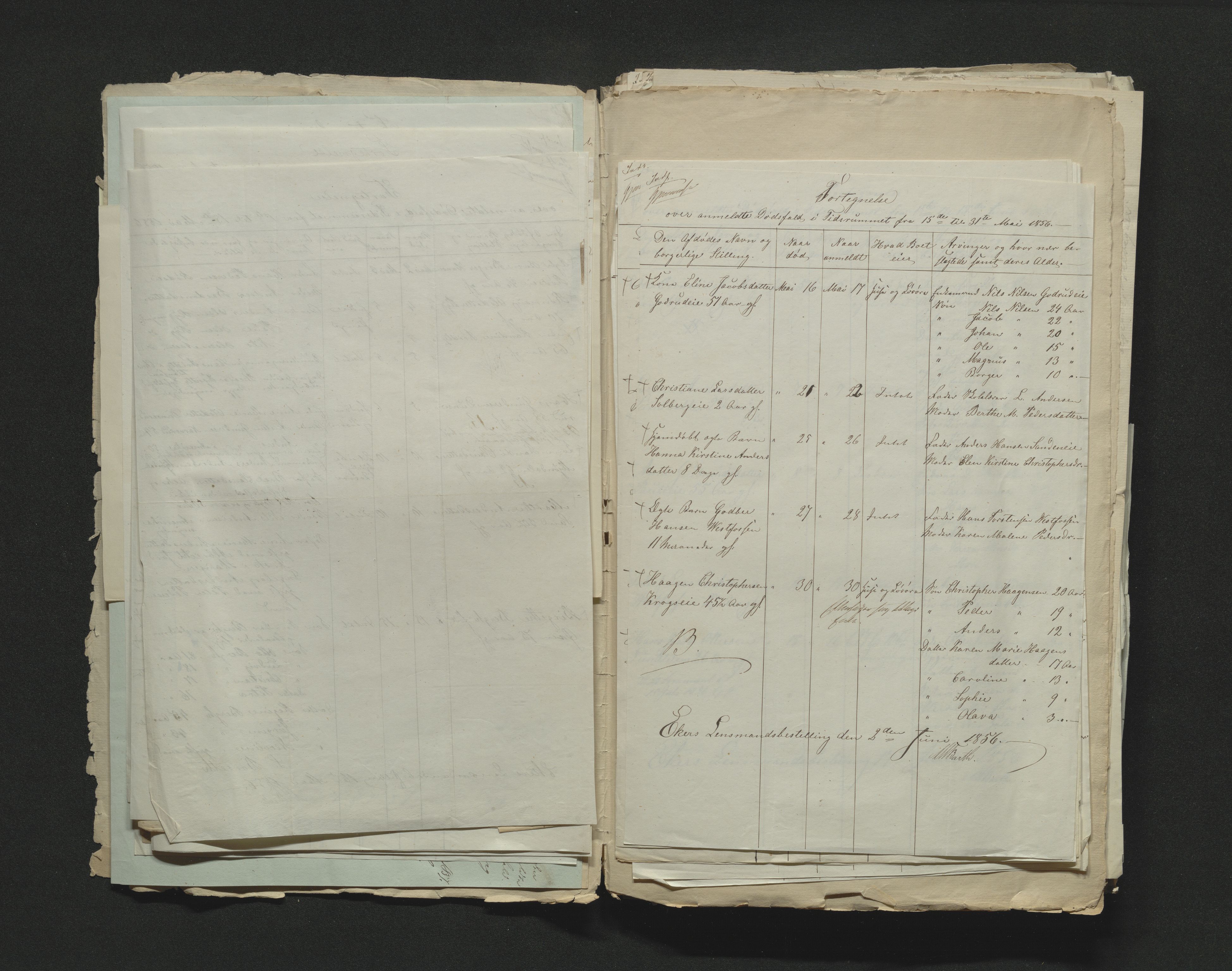 Eiker, Modum og Sigdal sorenskriveri, AV/SAKO-A-123/H/Ha/Hab/L0009: Dødsfallsmeldinger, 1854-1857, p. 281