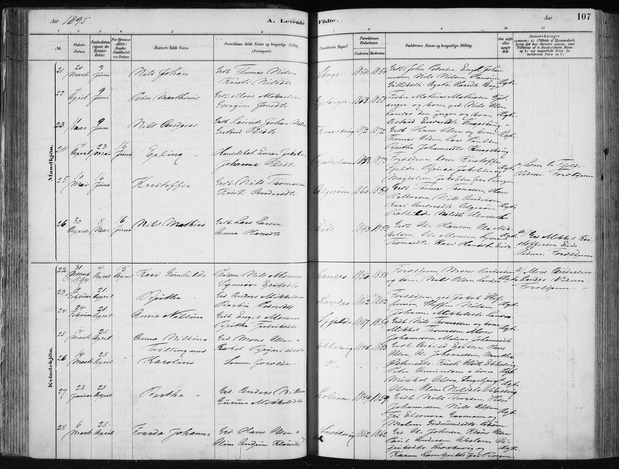 Fjell sokneprestembete, SAB/A-75301/H/Haa: Parish register (official) no. A  8, 1878-1898, p. 107
